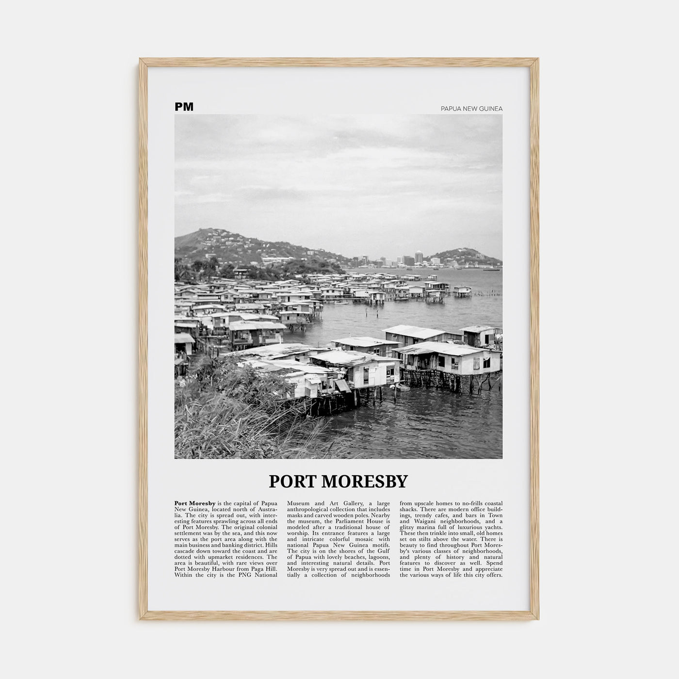 Port Moresby Travel B&W Poster