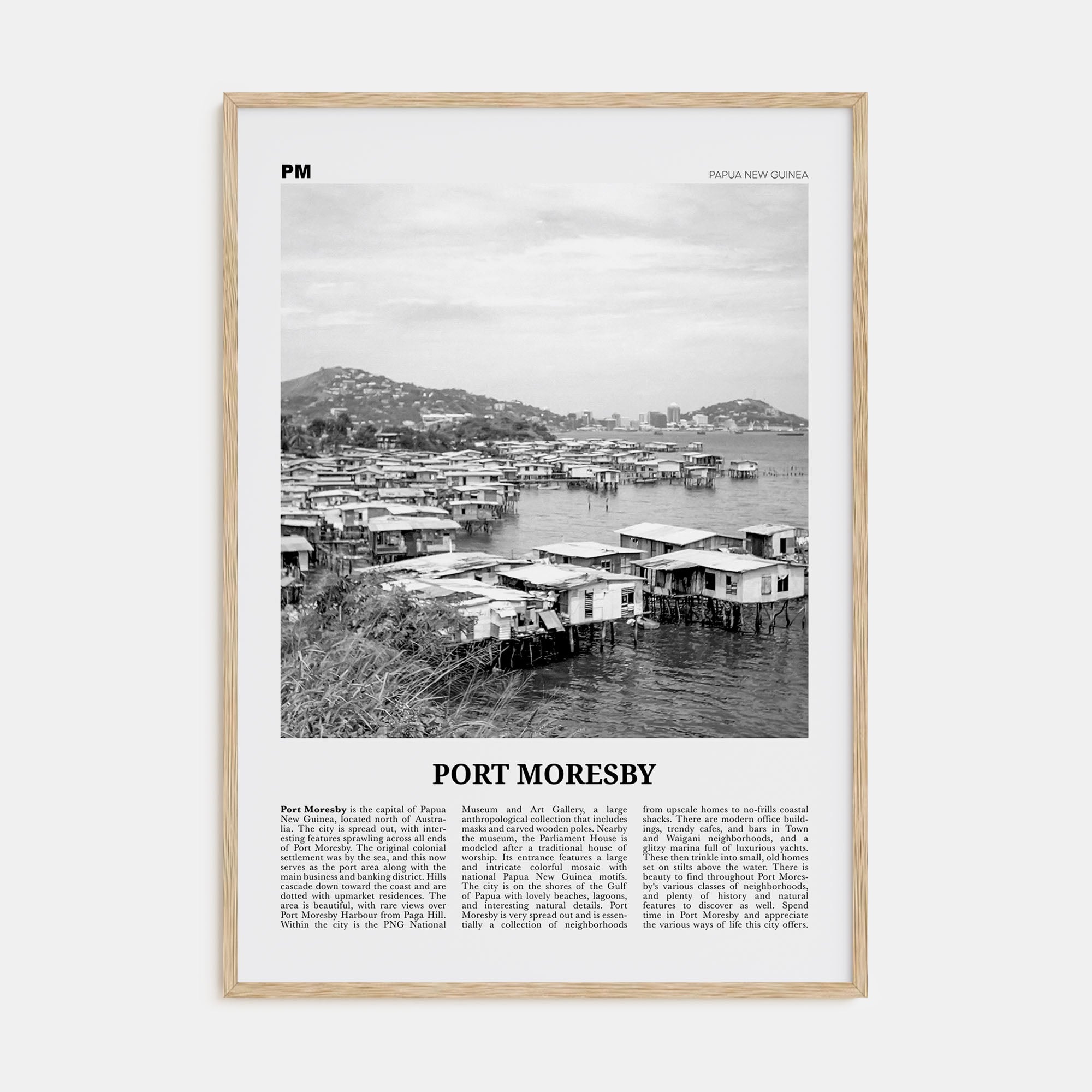 Port Moresby Travel B&W Poster