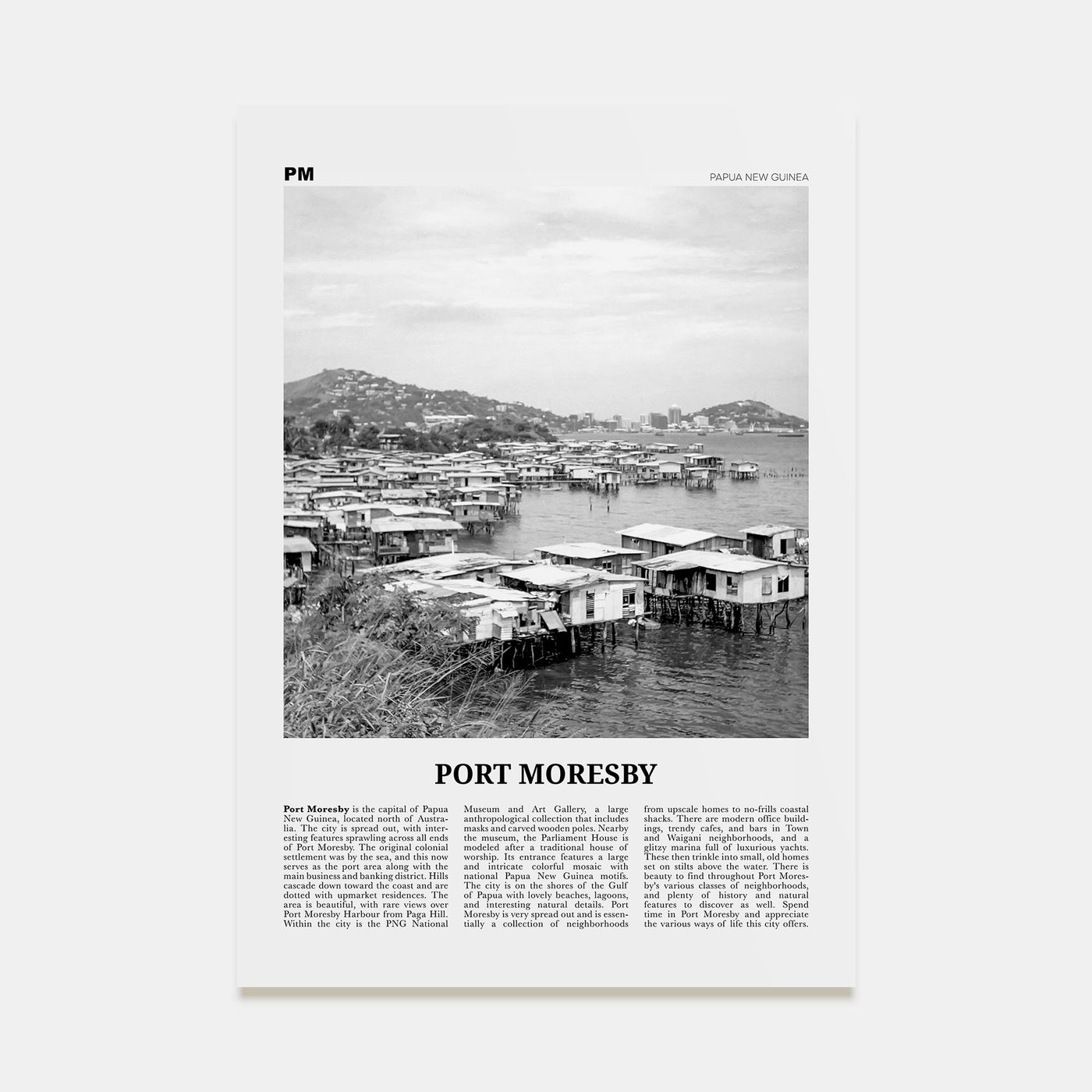 Port Moresby Travel B&W Poster