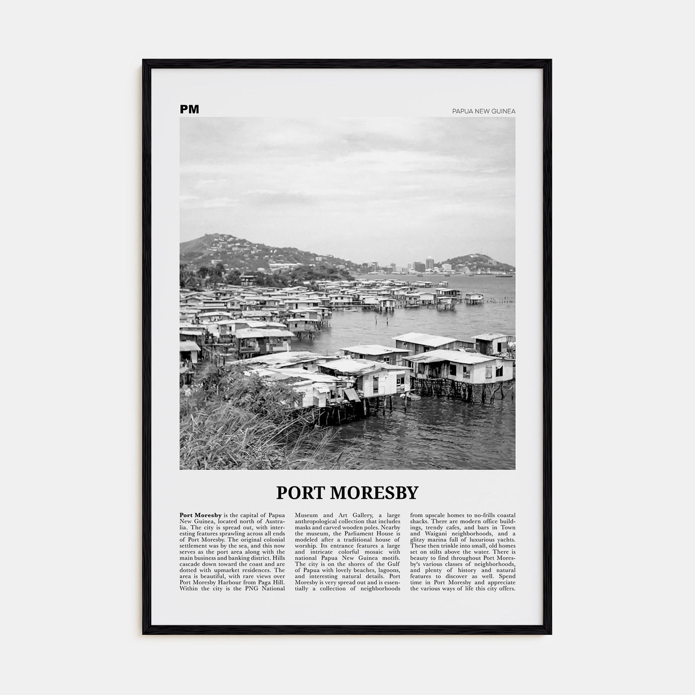Port Moresby Travel B&W Poster