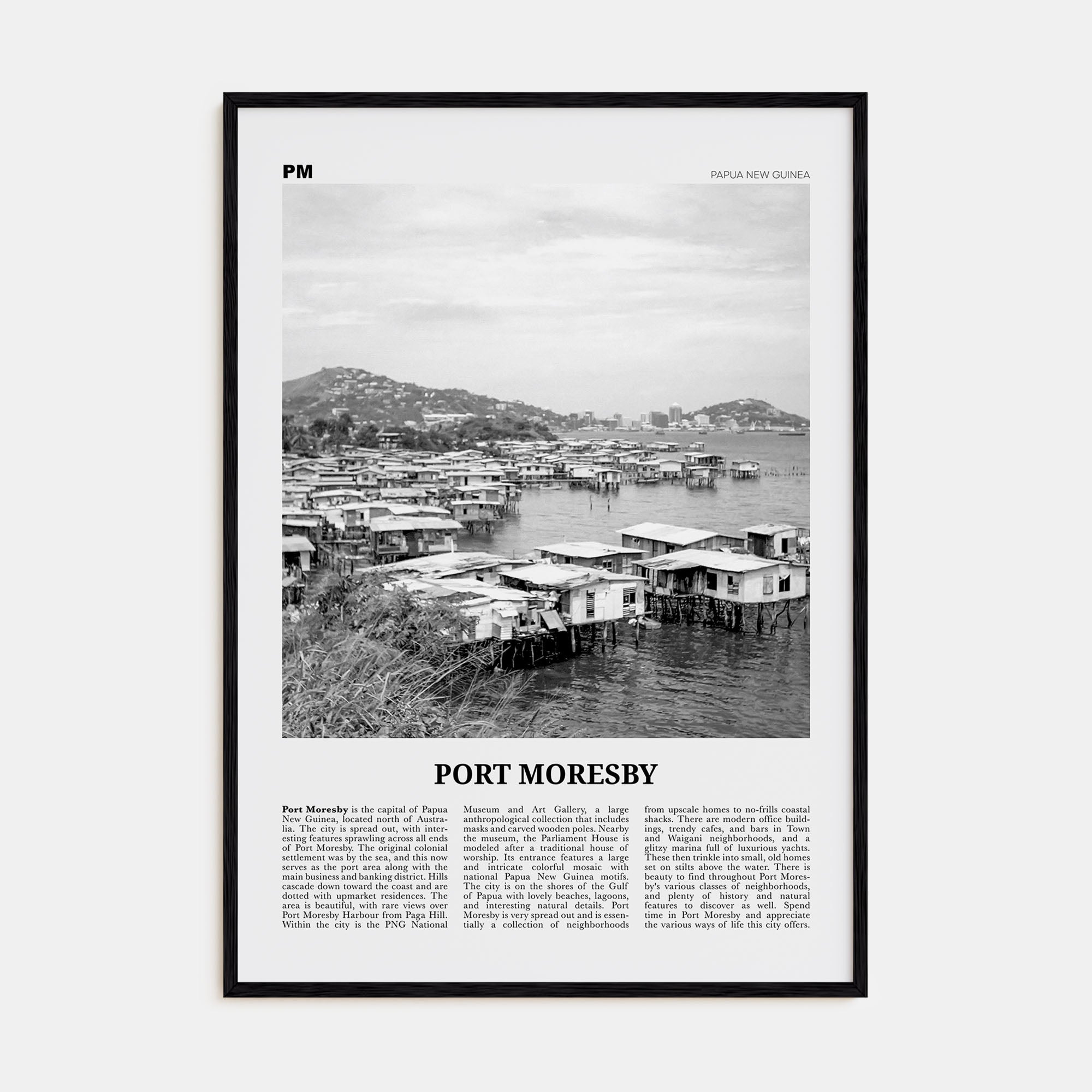 Port Moresby Travel B&W Poster