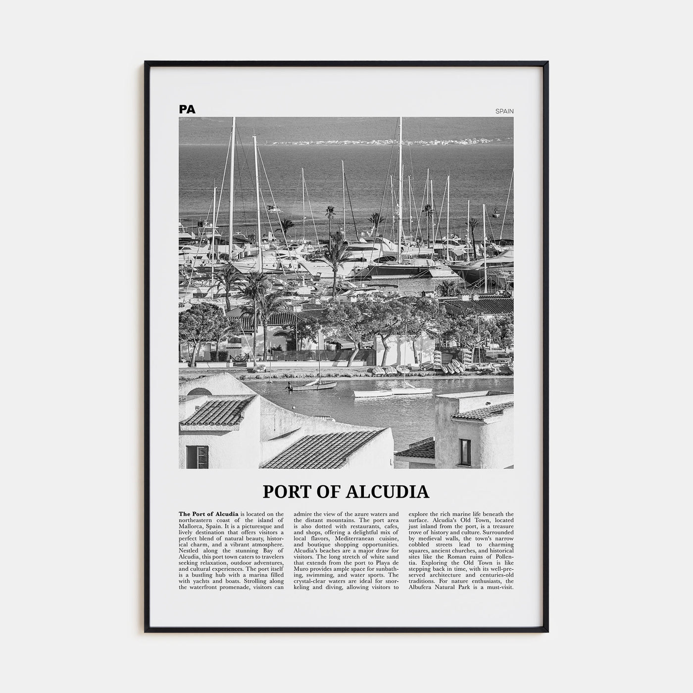 Port of Alcudia Travel B&W Poster