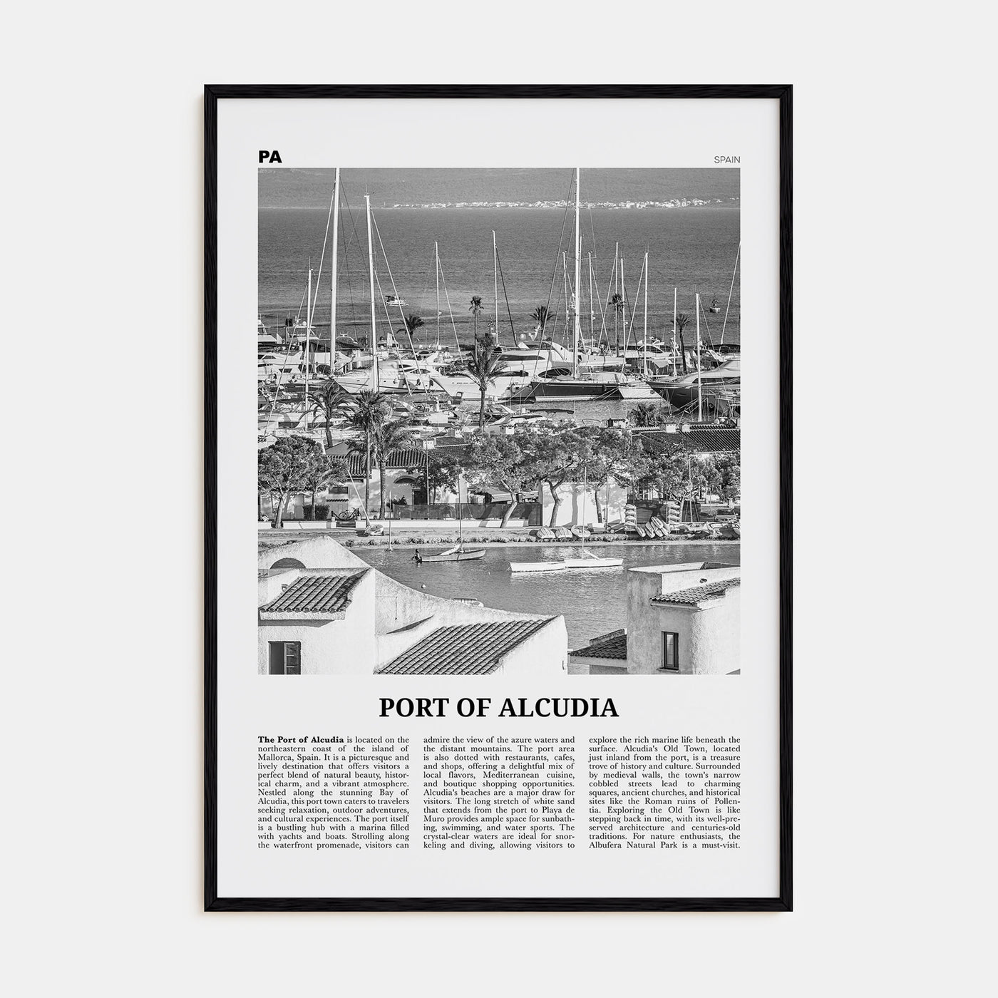 Port of Alcudia Travel B&W Poster