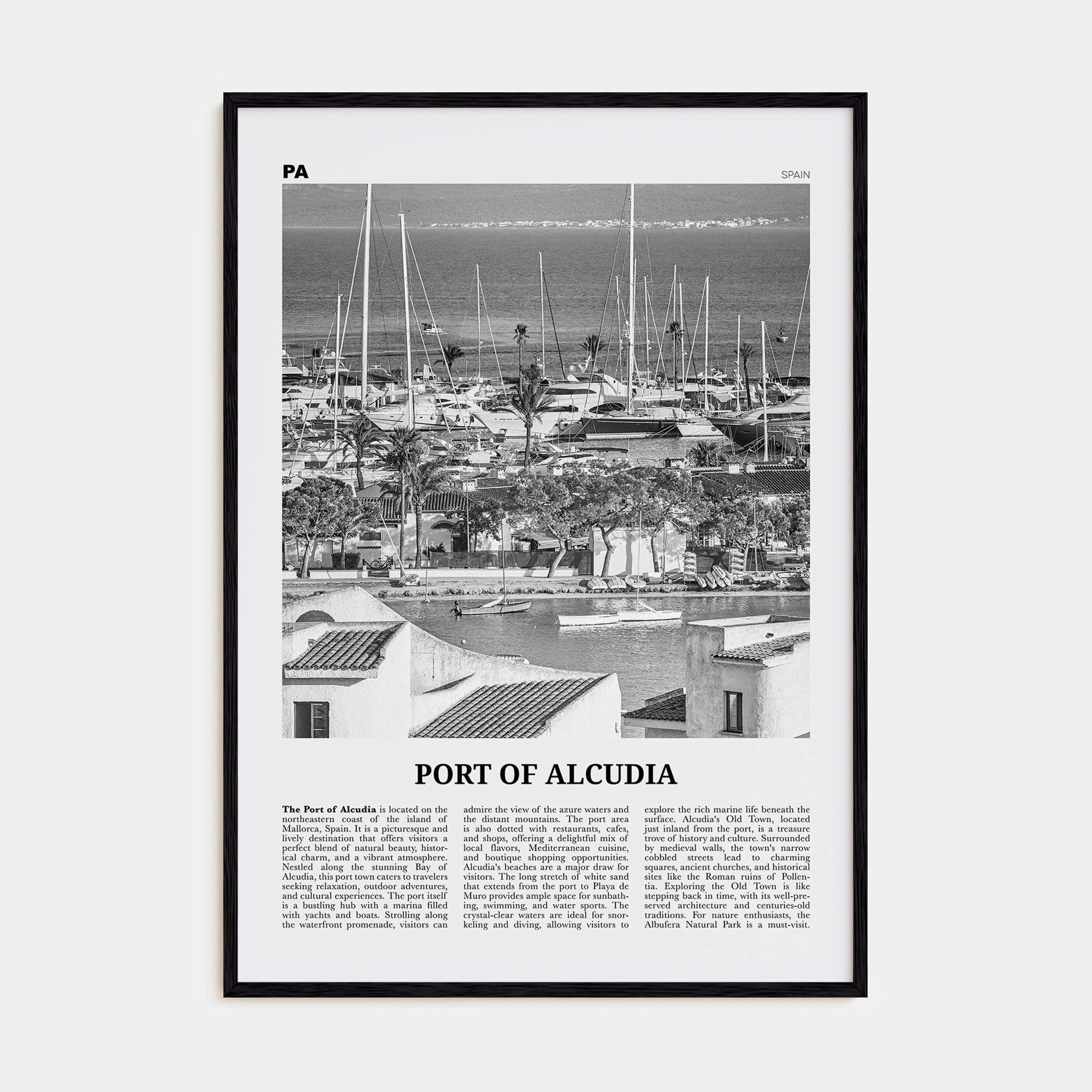 Port of Alcudia Travel B&W Poster