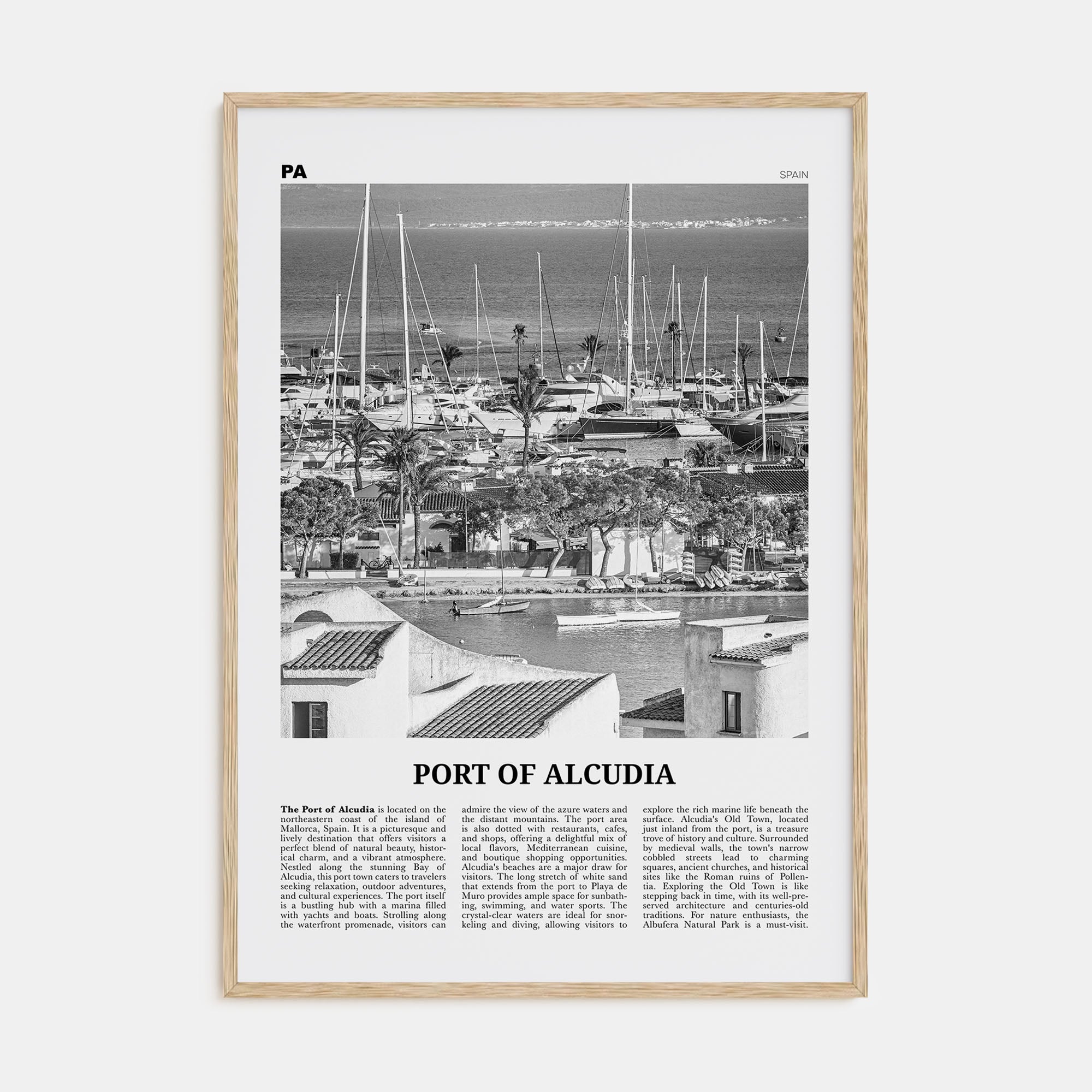 Port of Alcudia Travel B&W Poster