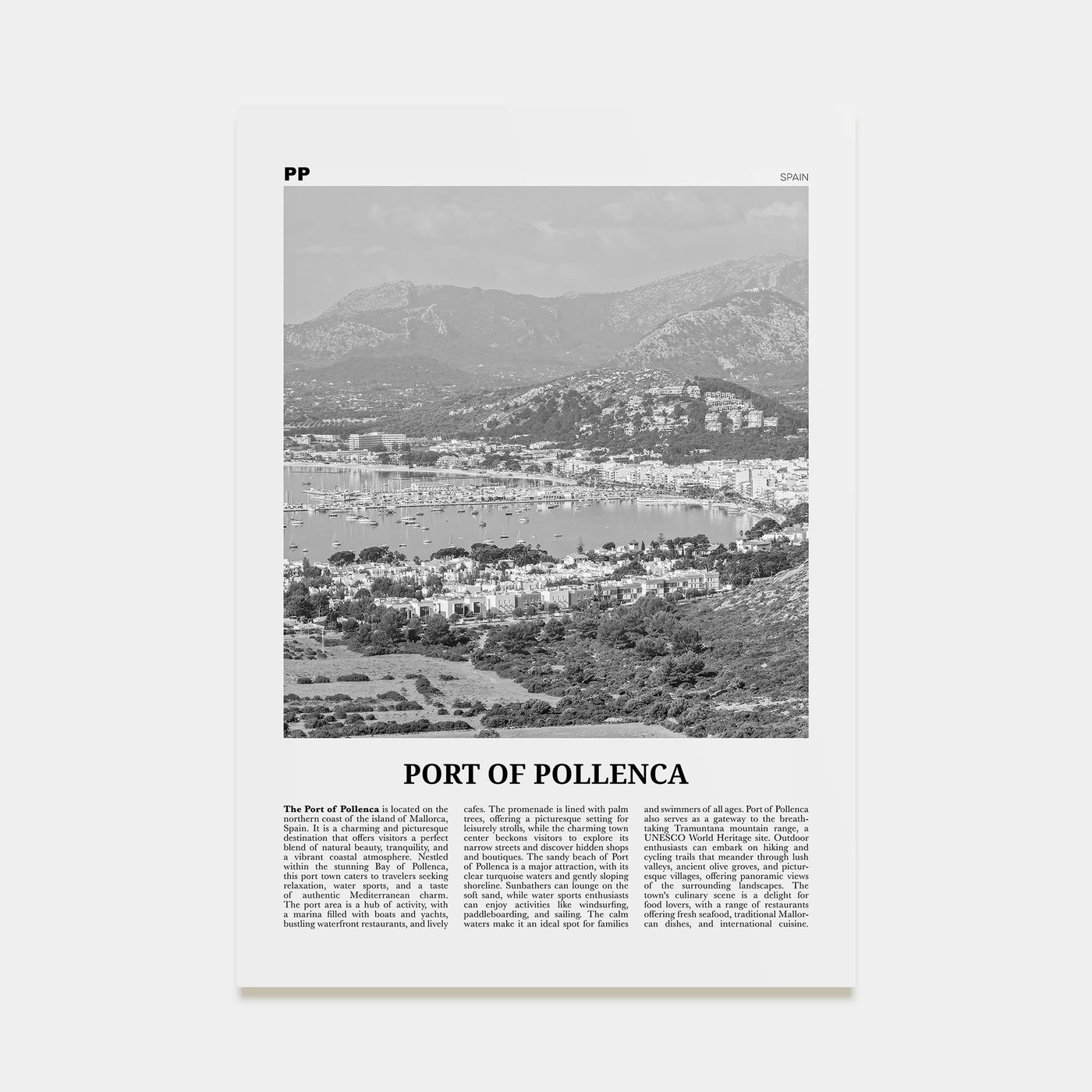Port of Pollenca Travel B&W Poster