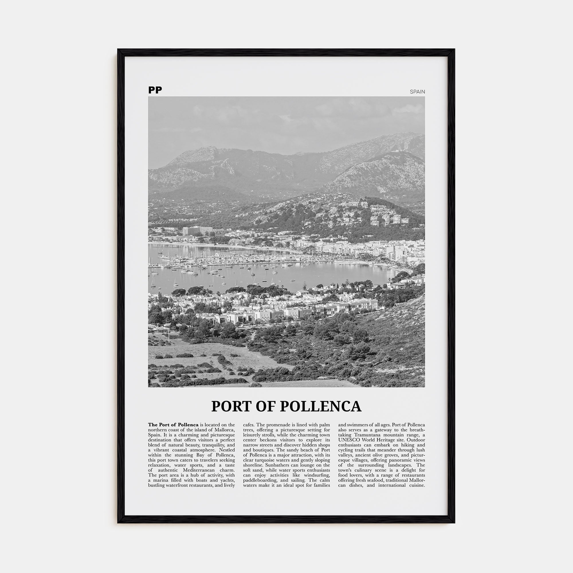 Port of Pollenca Travel B&W Poster
