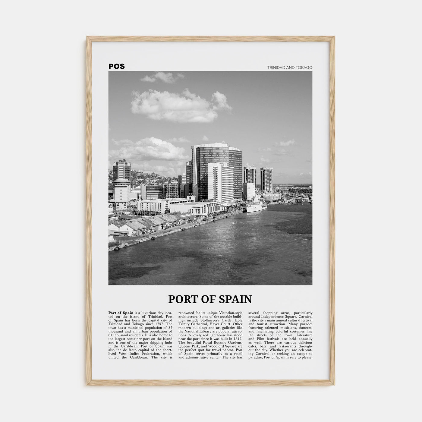 Port of Spain Travel B&W Poster