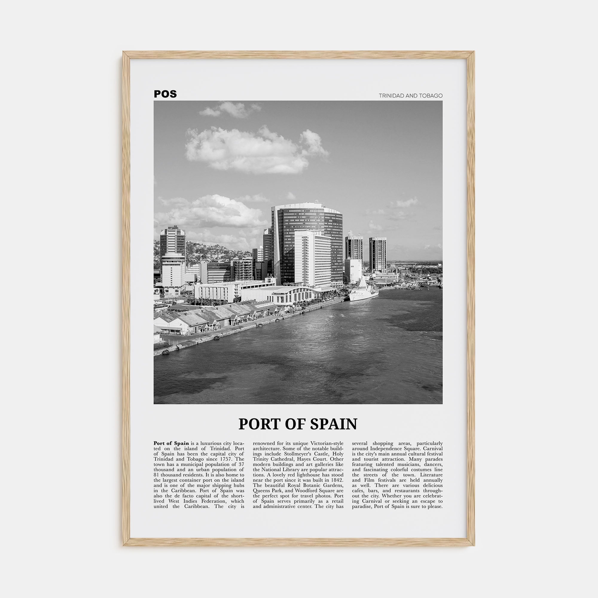 Port of Spain Travel B&W Poster