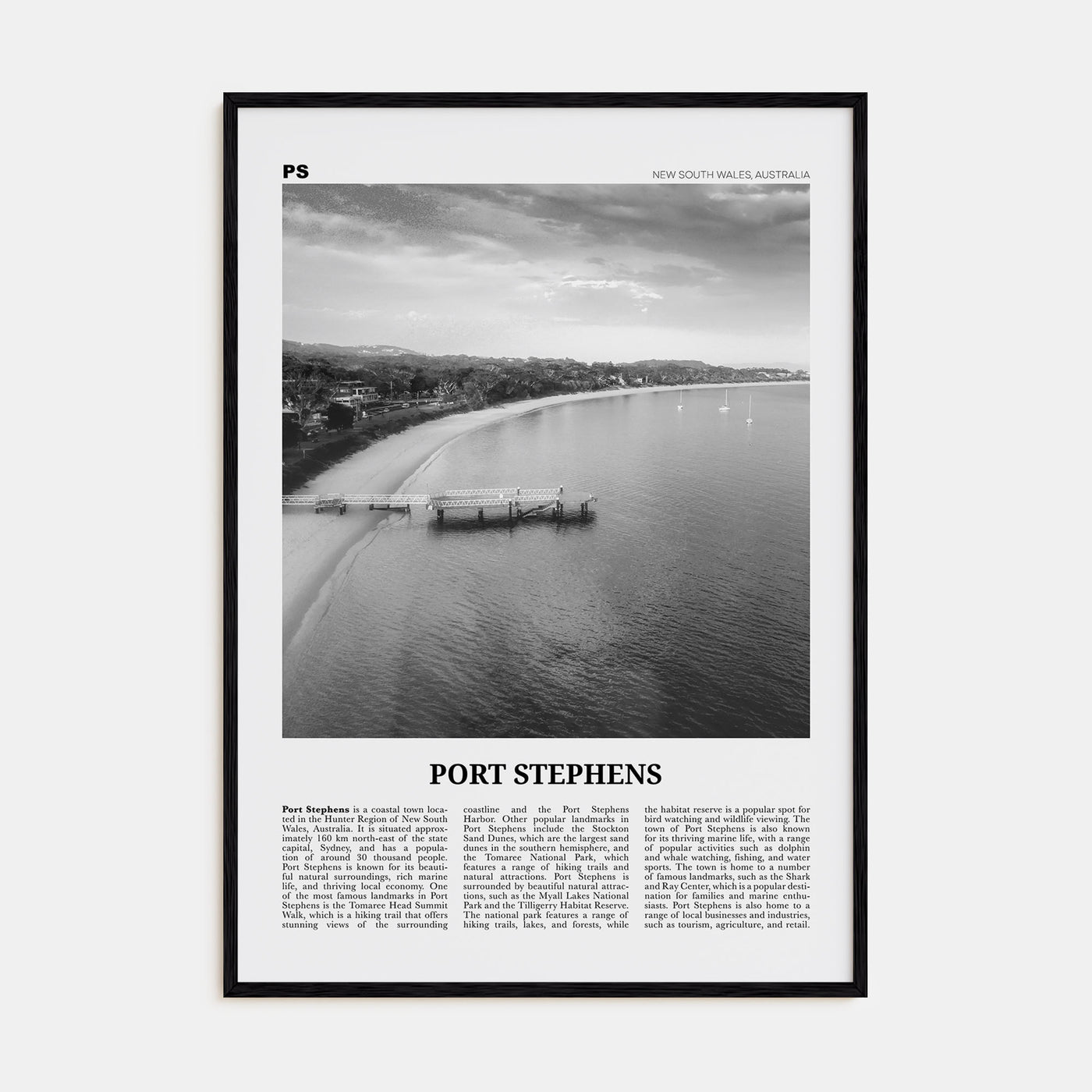 Port Stephens Travel B&W Poster