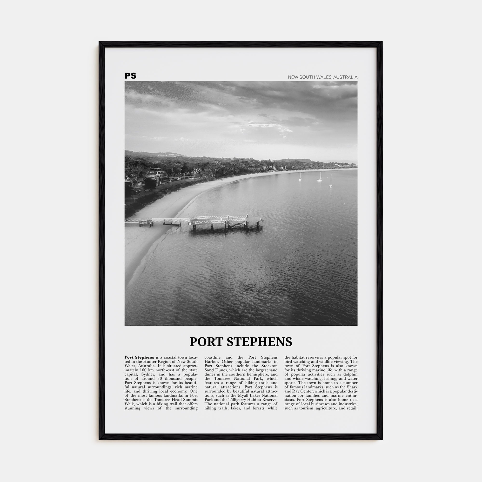 Port Stephens Travel B&W Poster