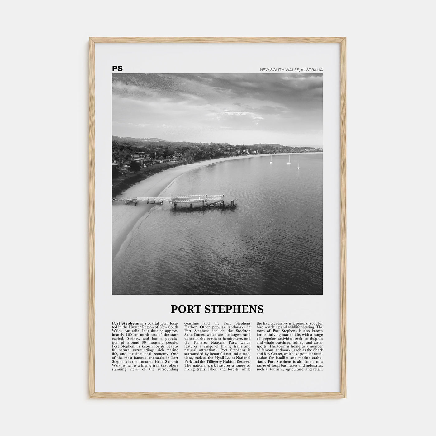 Port Stephens Travel B&W Poster