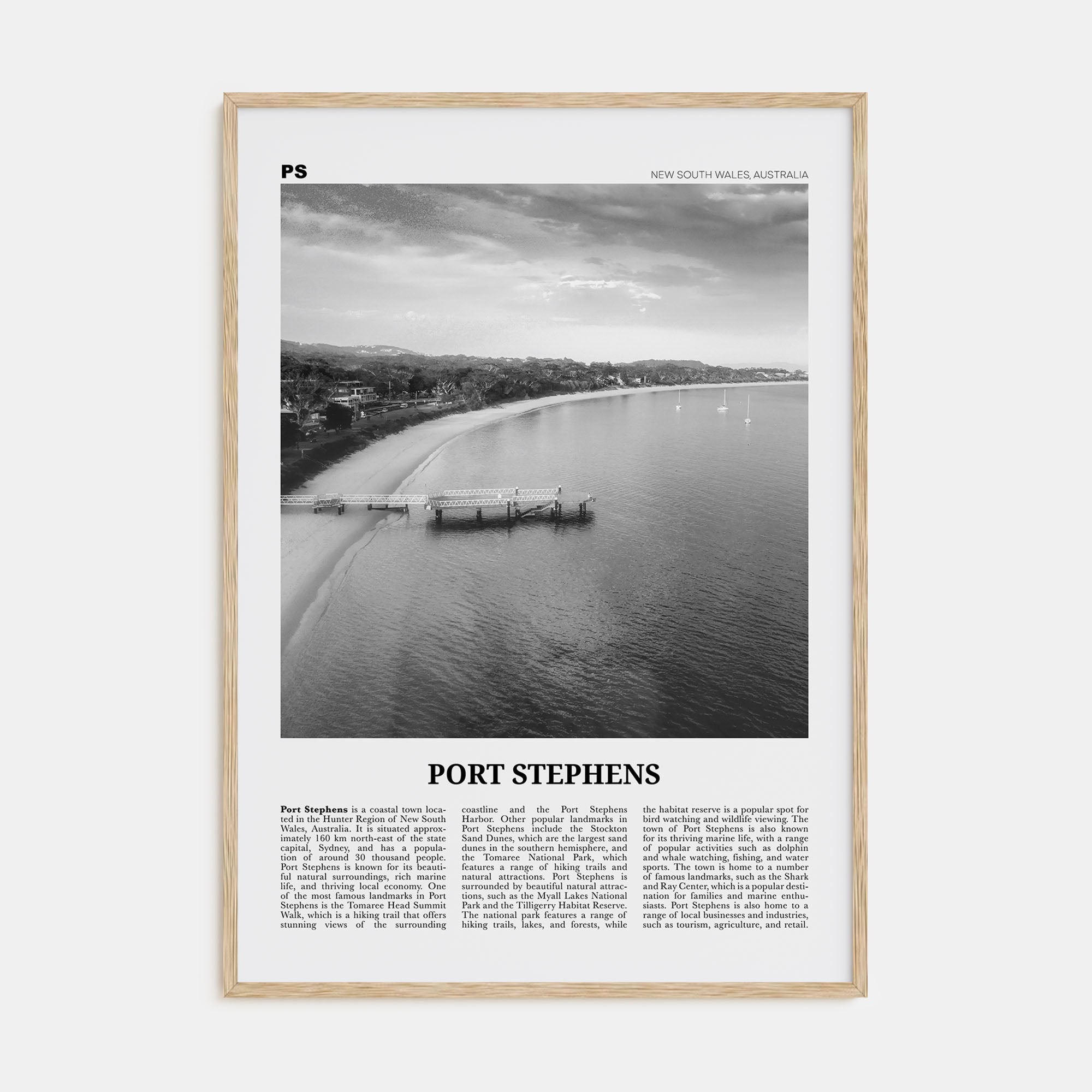 Port Stephens Travel B&W Poster