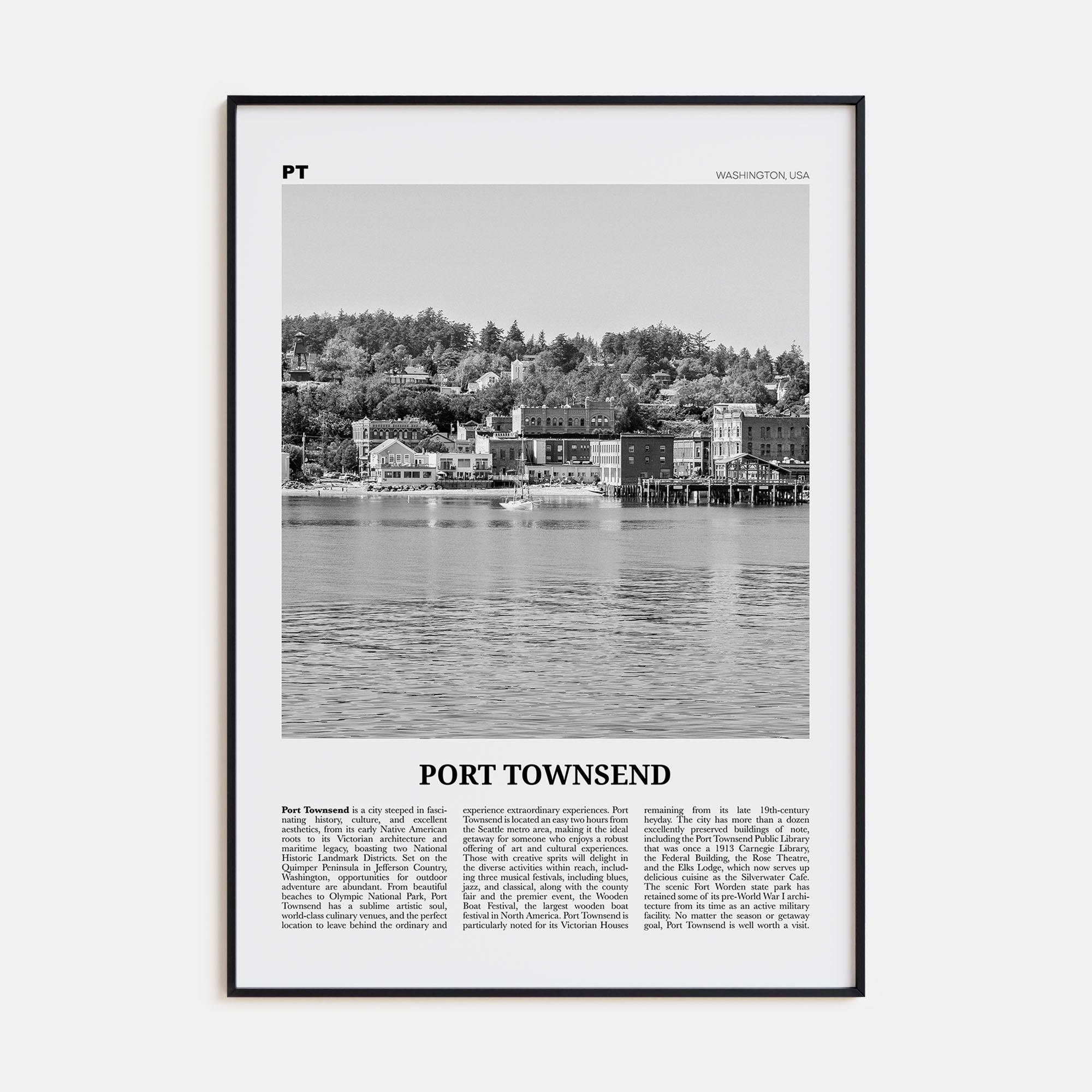 Port Townsend Travel B&W Poster