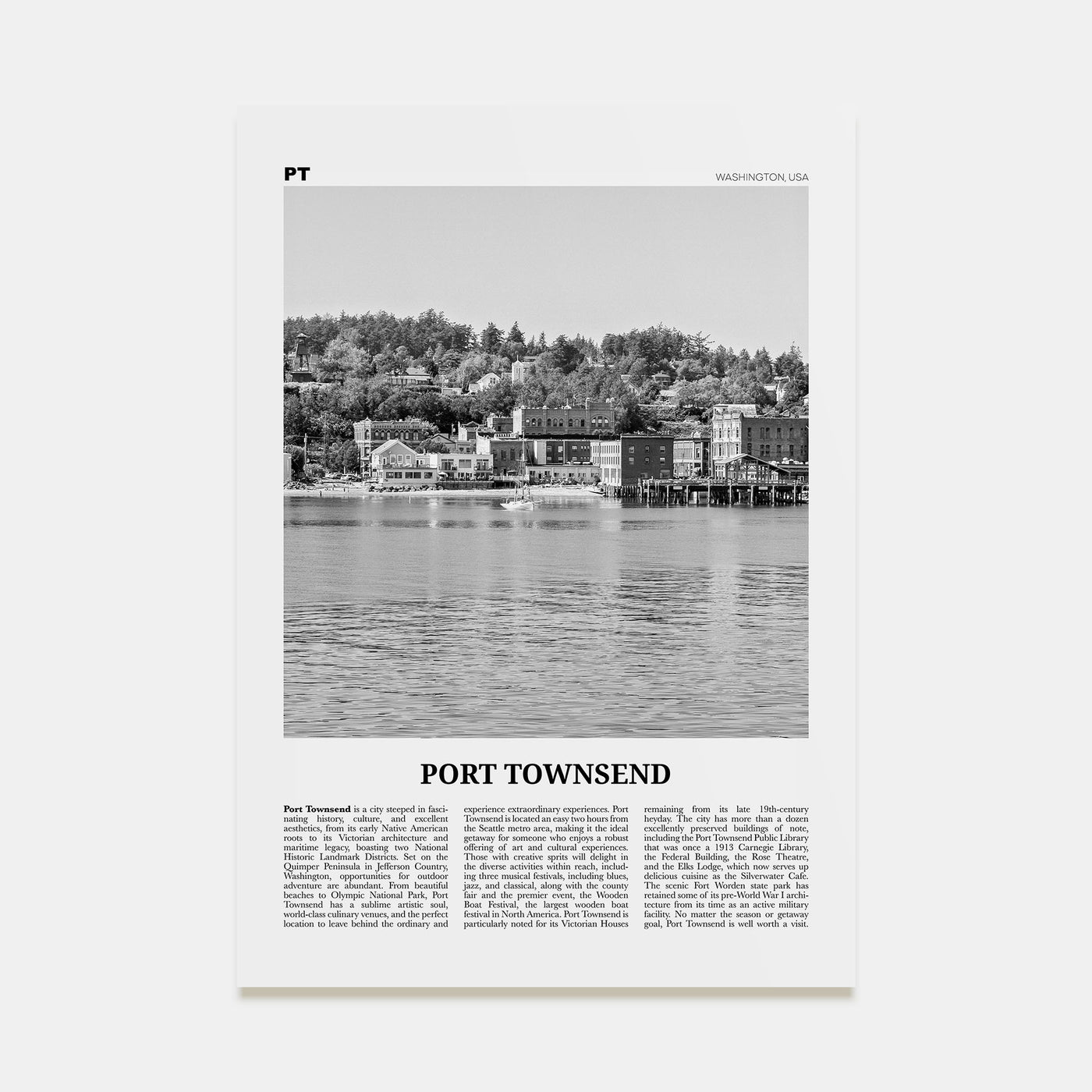 Port Townsend Travel B&W Poster
