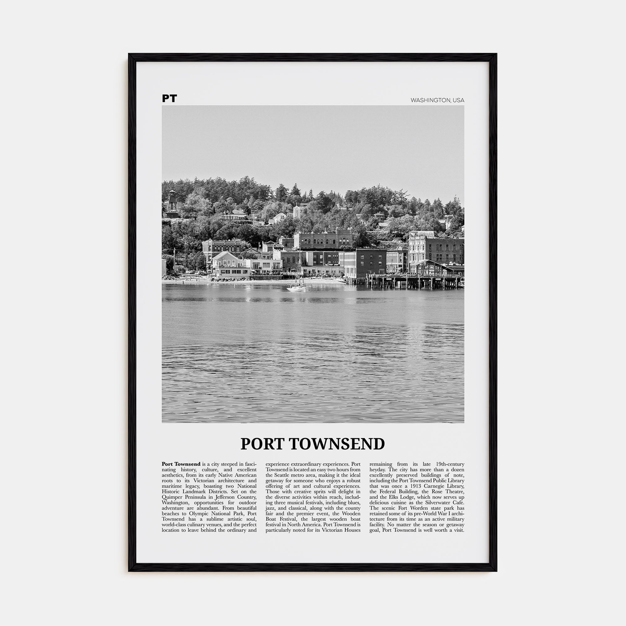 Port Townsend Travel B&W Poster