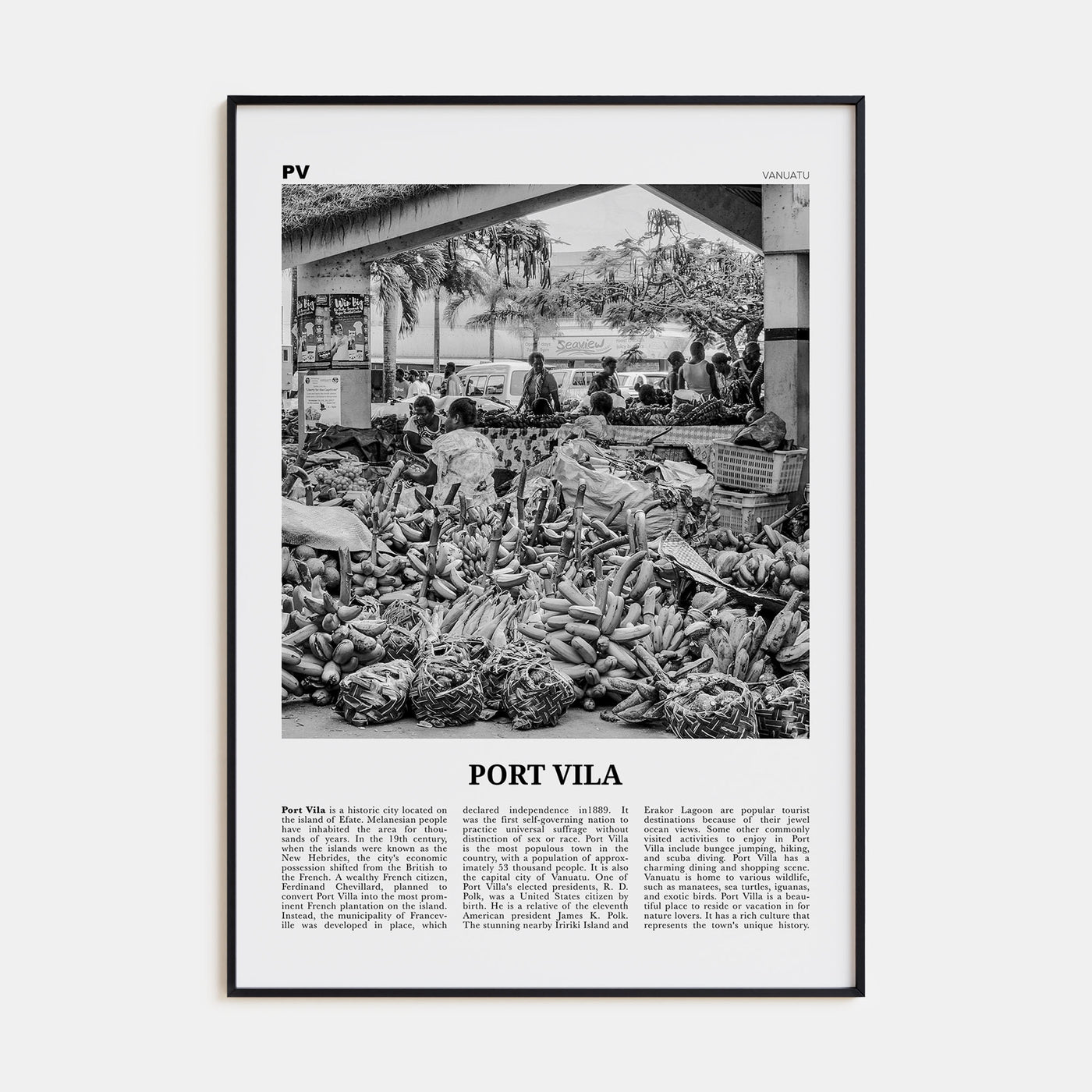 Port Vila Travel B&W Poster