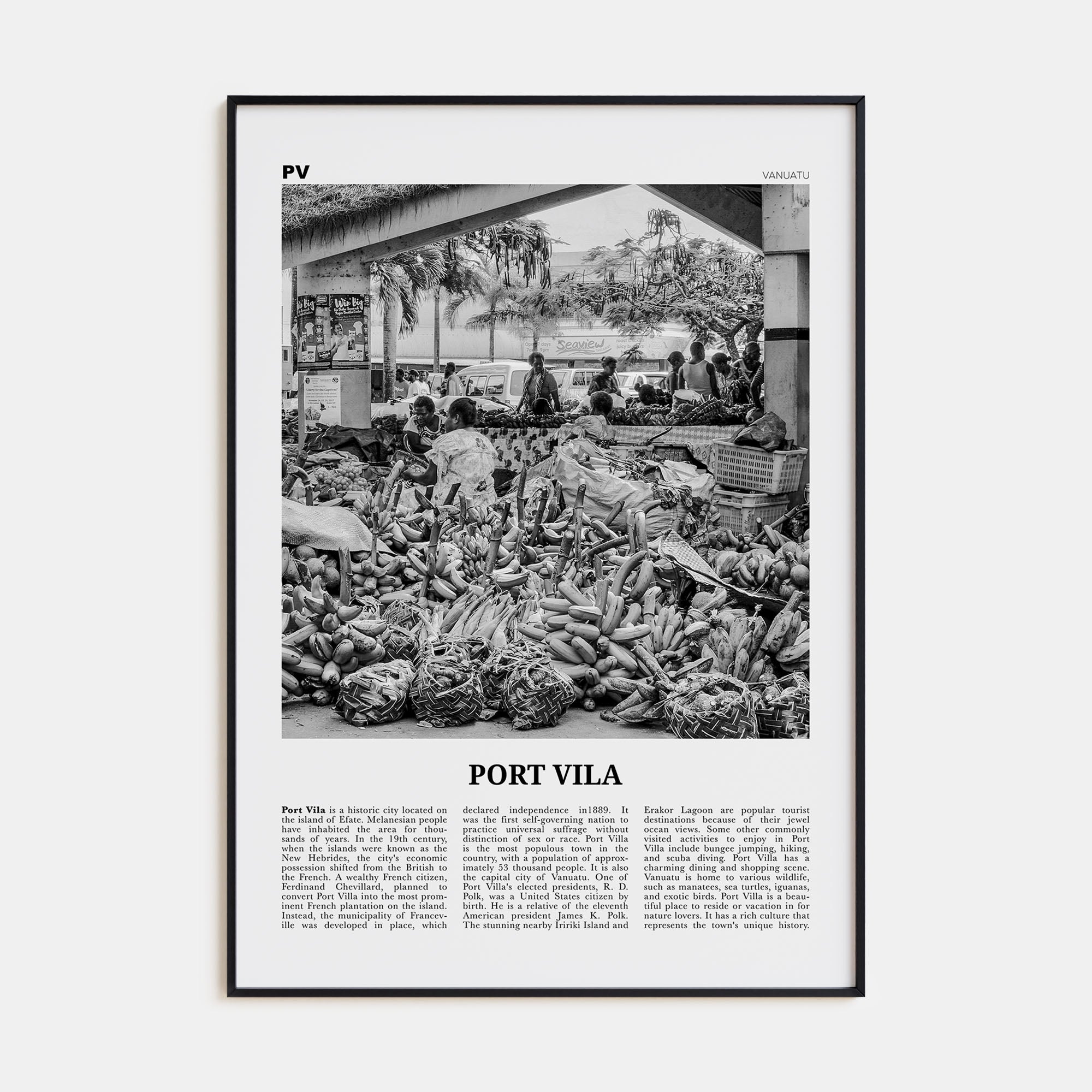 Port Vila Travel B&W Poster