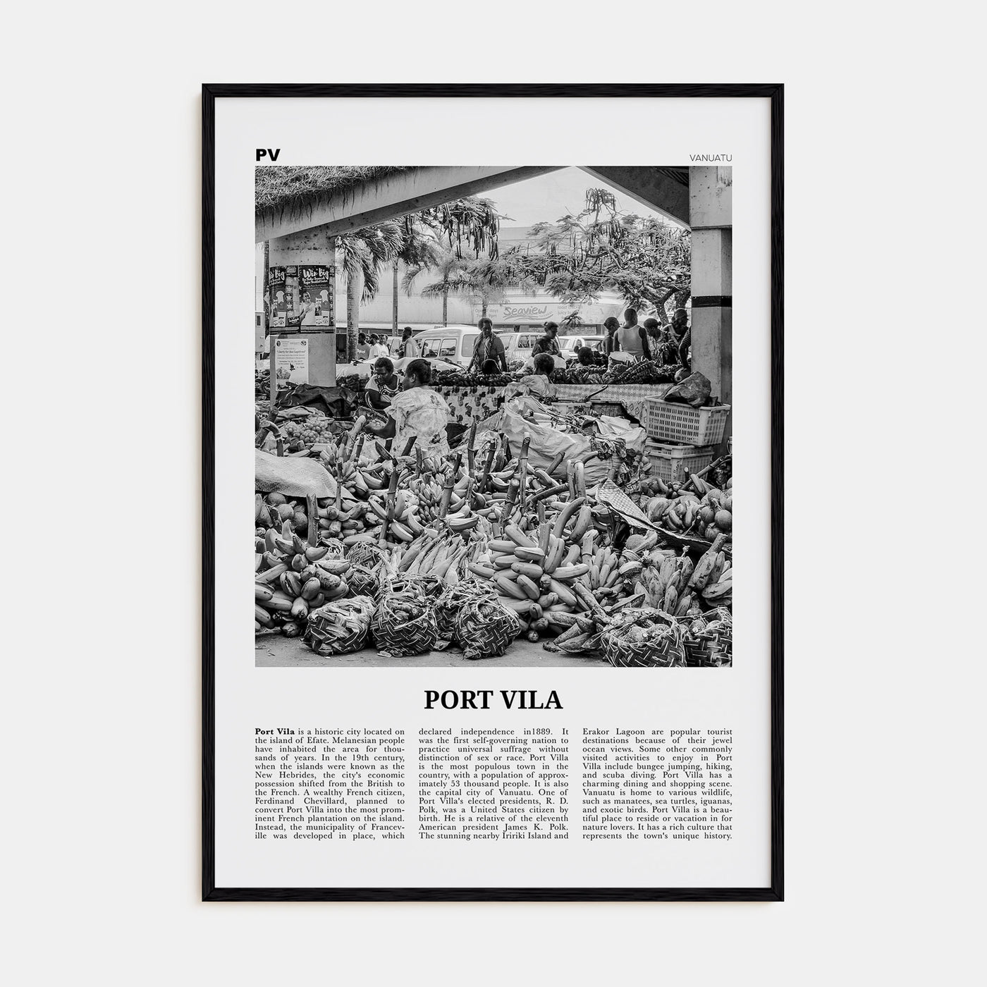 Port Vila Travel B&W Poster