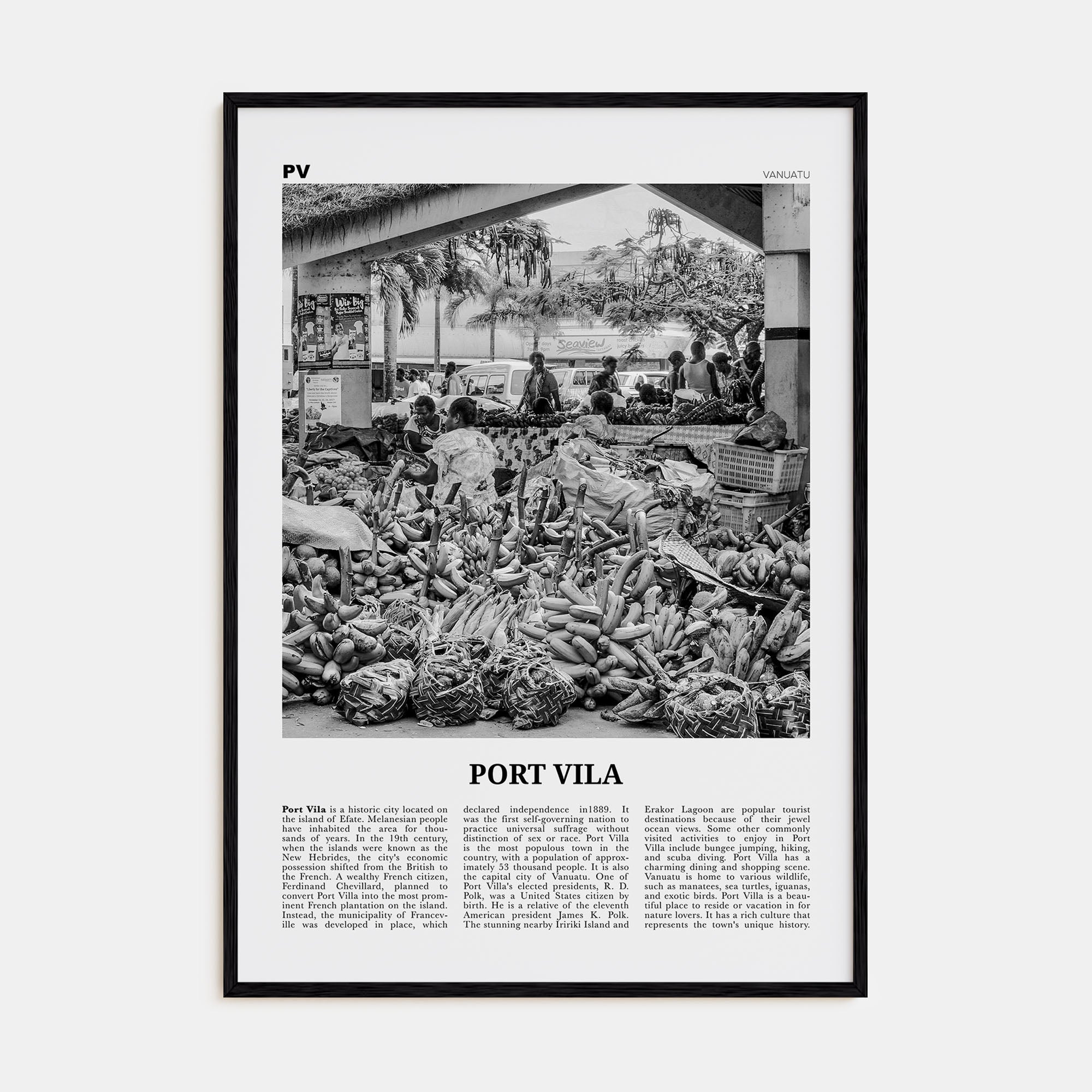 Port Vila Travel B&W Poster