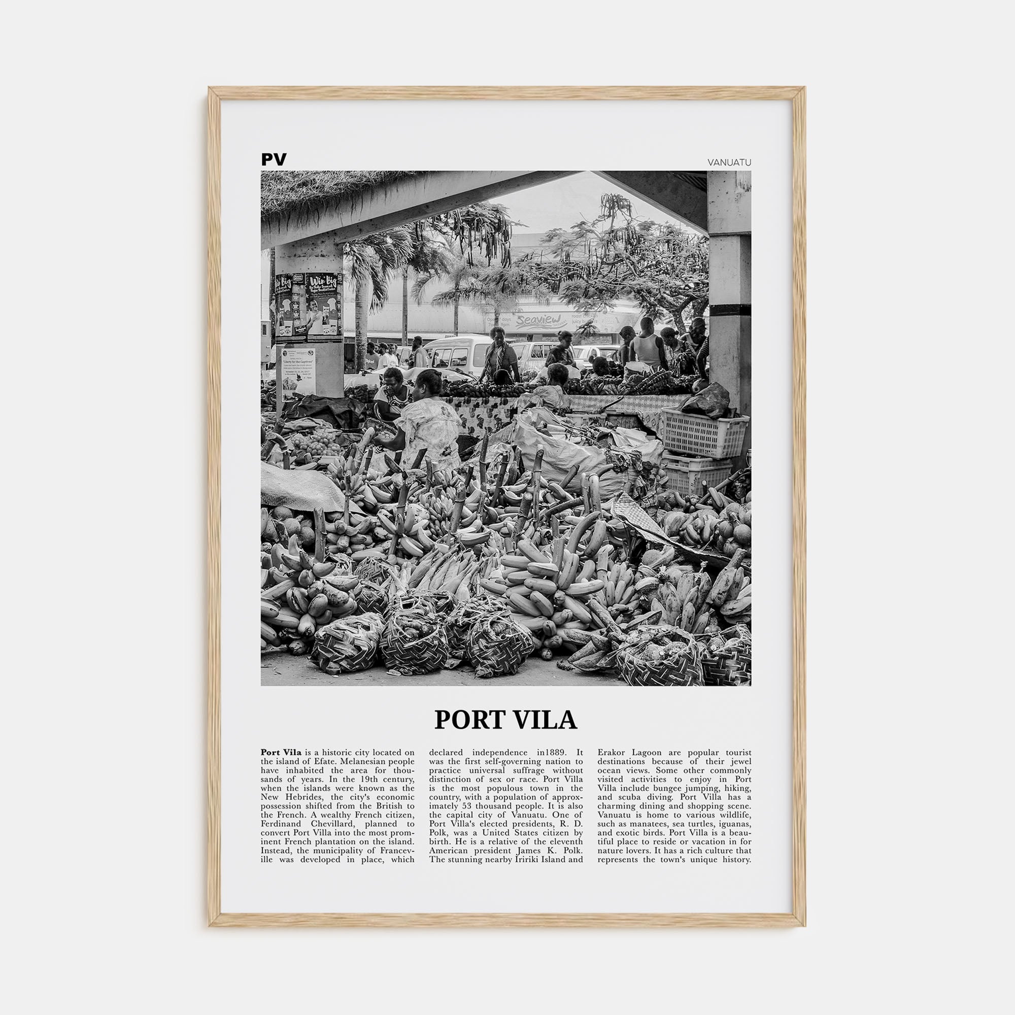 Port Vila Travel B&W Poster