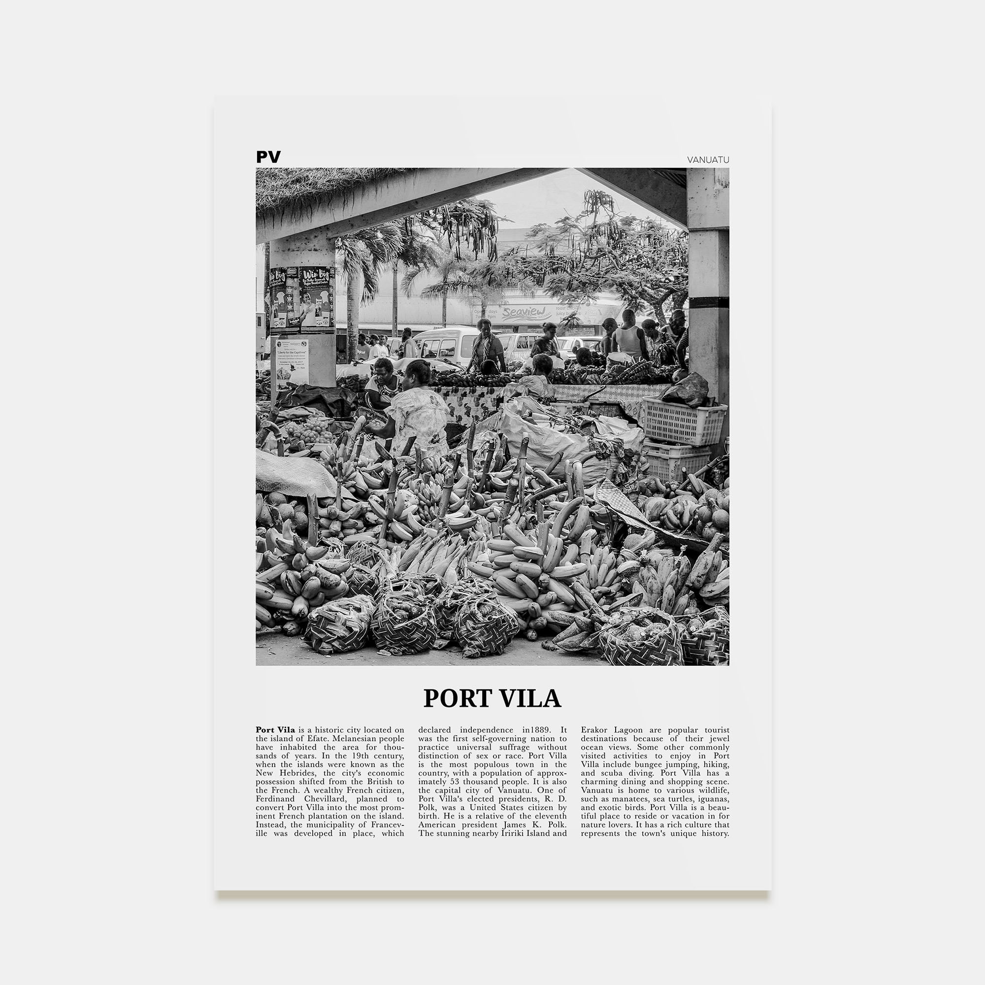 Port Vila Travel B&W Poster