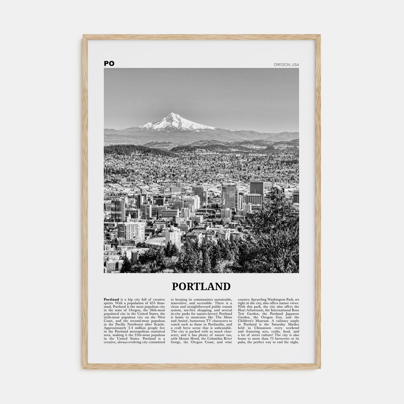 Portland, Oregon Travel B&W No 1 Poster
