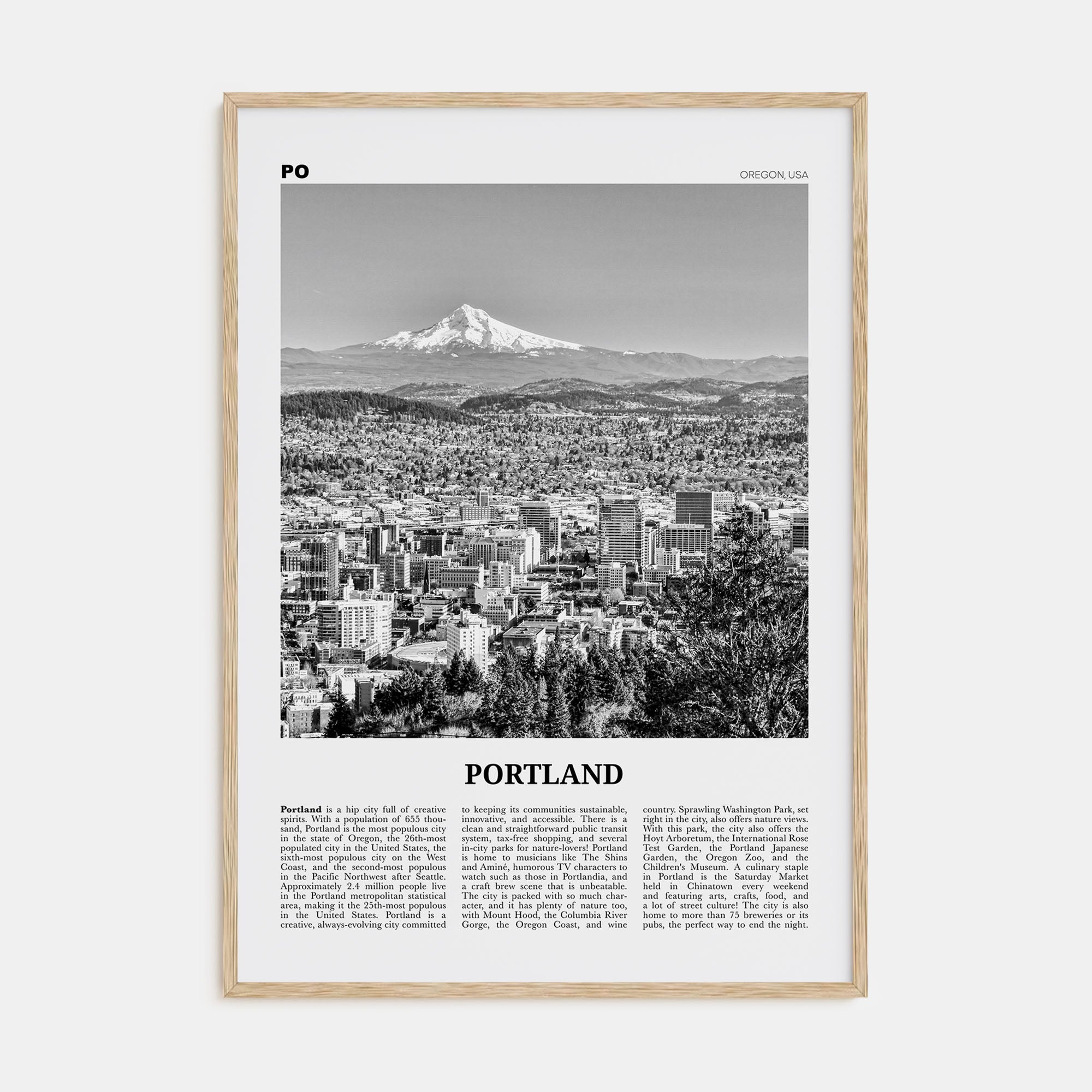 Portland, Oregon Travel B&W No 1 Poster