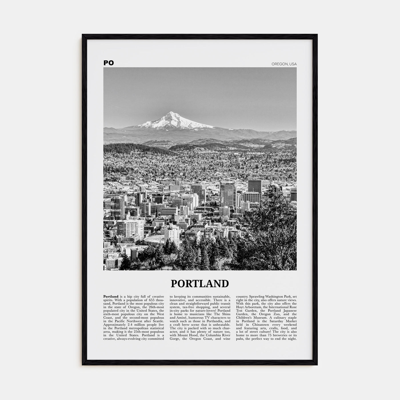 Portland, Oregon Travel B&W No 1 Poster
