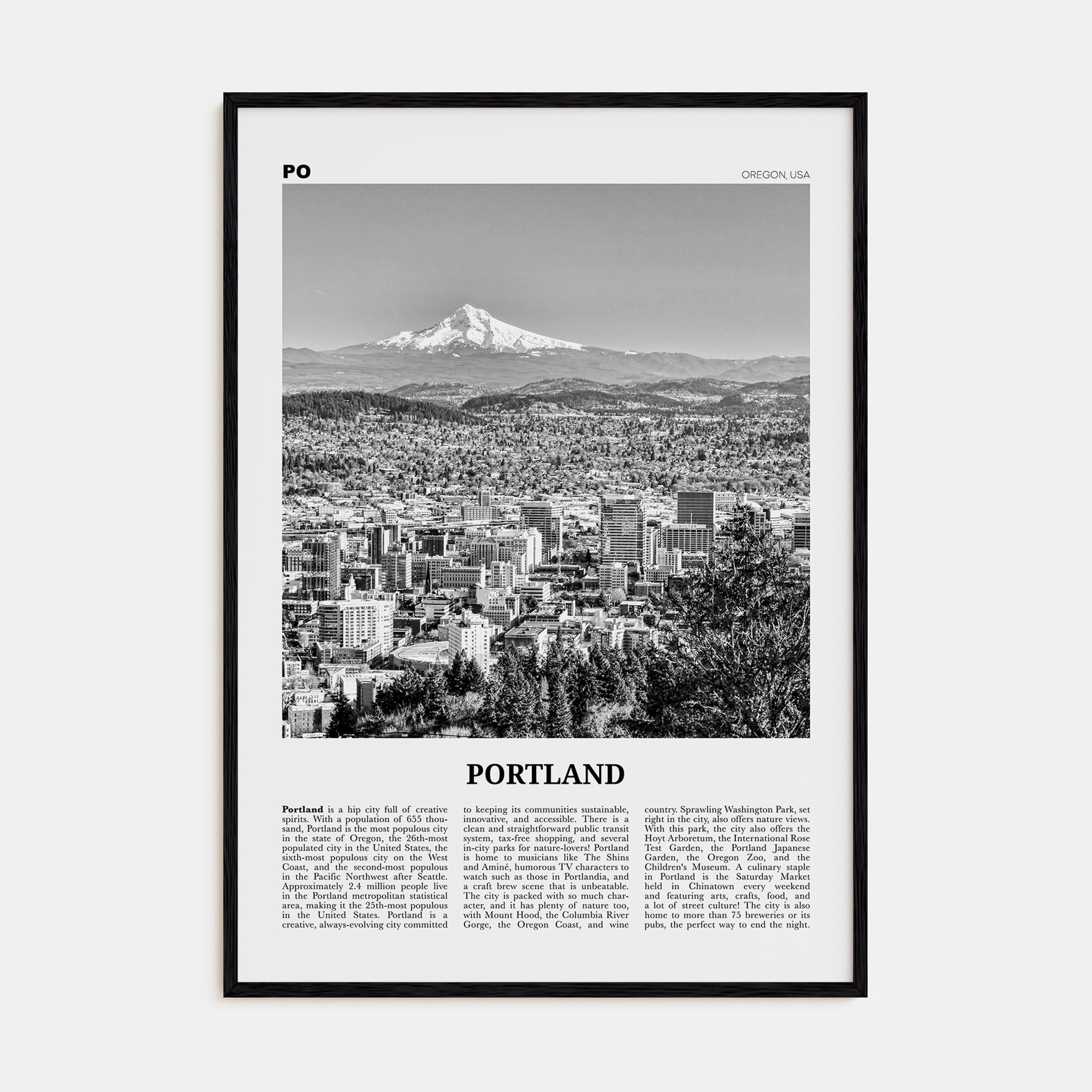 Portland, Oregon Travel B&W No 1 Poster