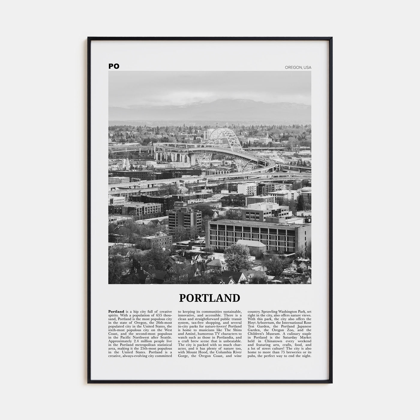 Portland, Oregon Travel B&W No 2 Poster