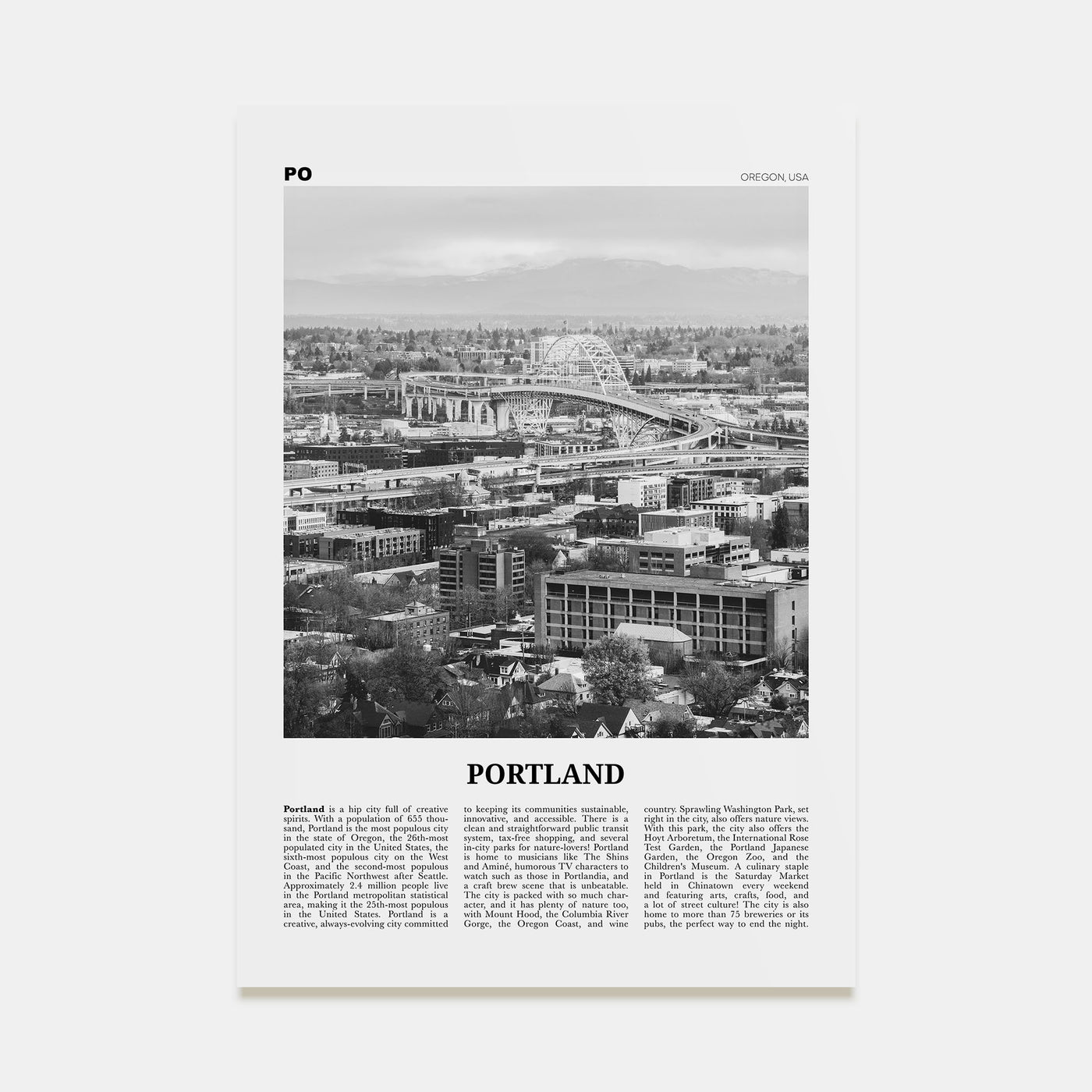 Portland, Oregon Travel B&W No 2 Poster