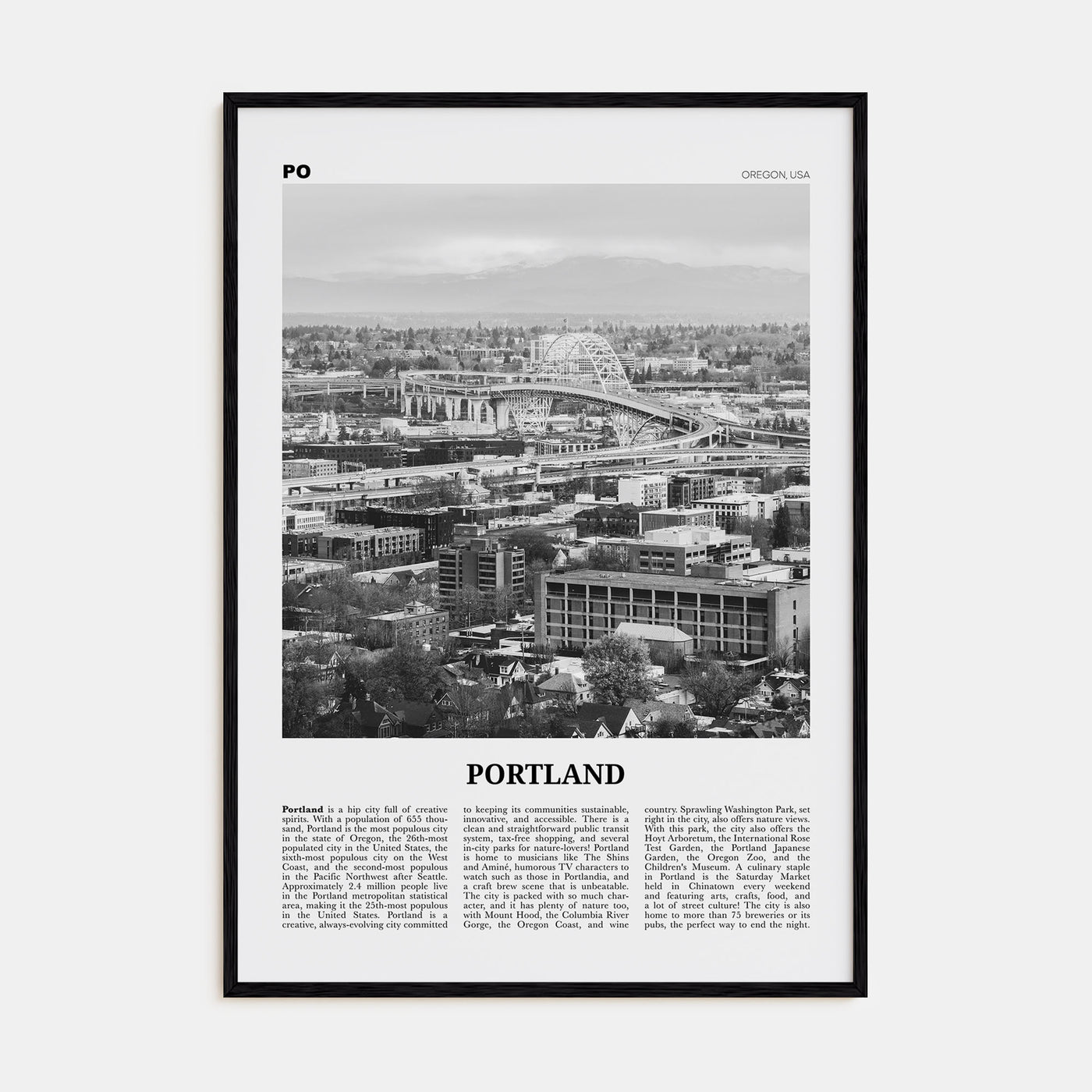 Portland, Oregon Travel B&W No 2 Poster