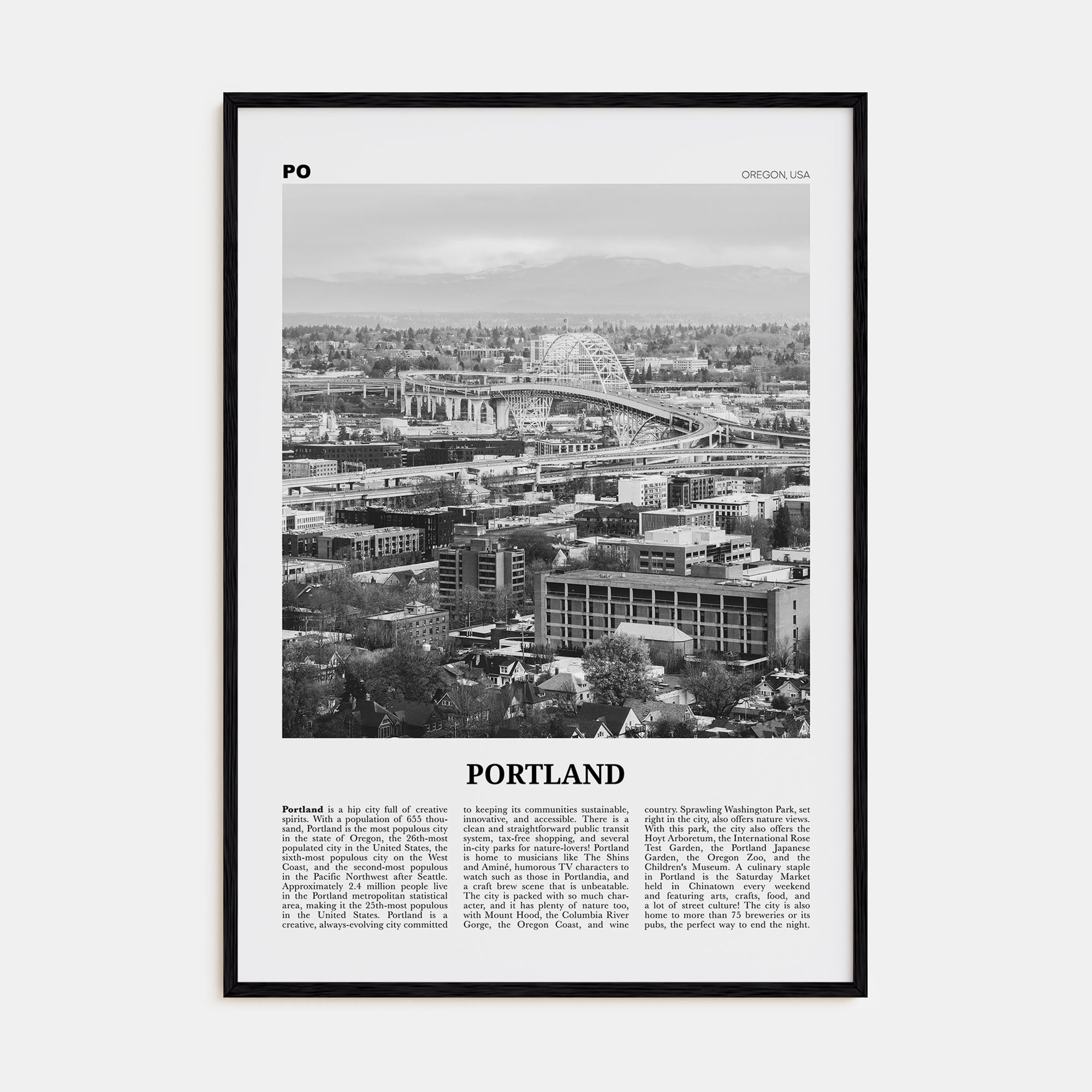 Portland, Oregon Travel B&W No 2 Poster
