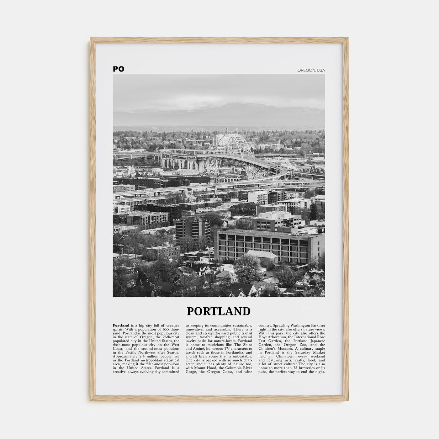 Portland, Oregon Travel B&W No 2 Poster