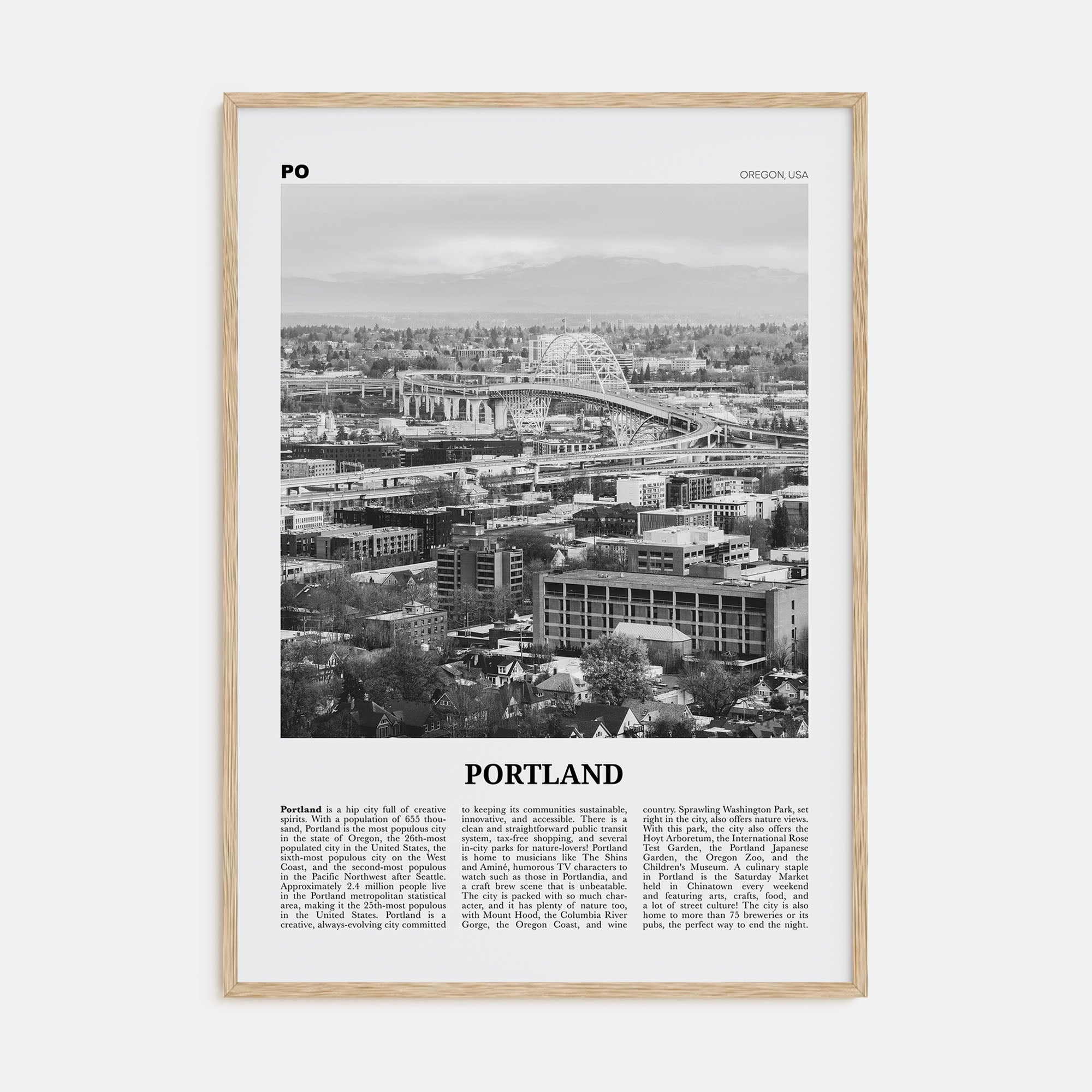 Portland, Oregon Travel B&W No 2 Poster