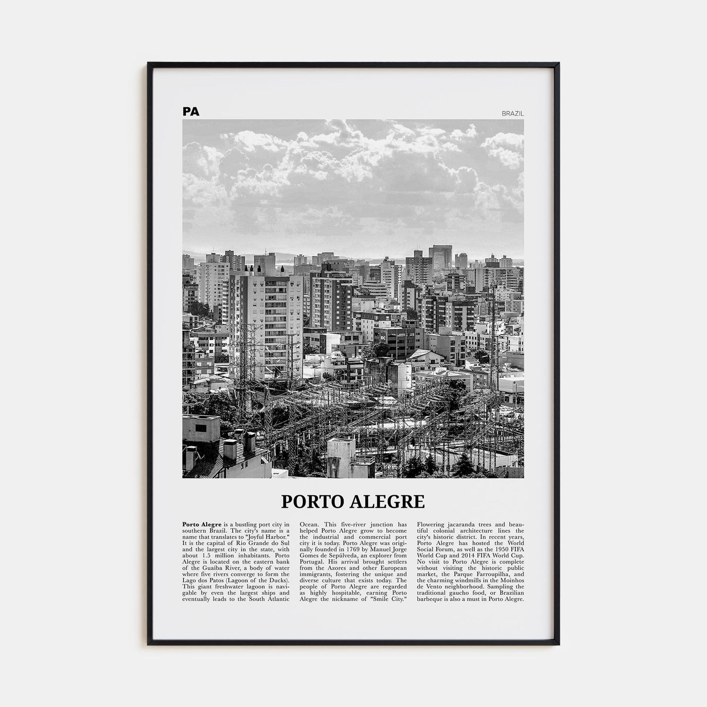 Porto Alegre Travel B&W Poster