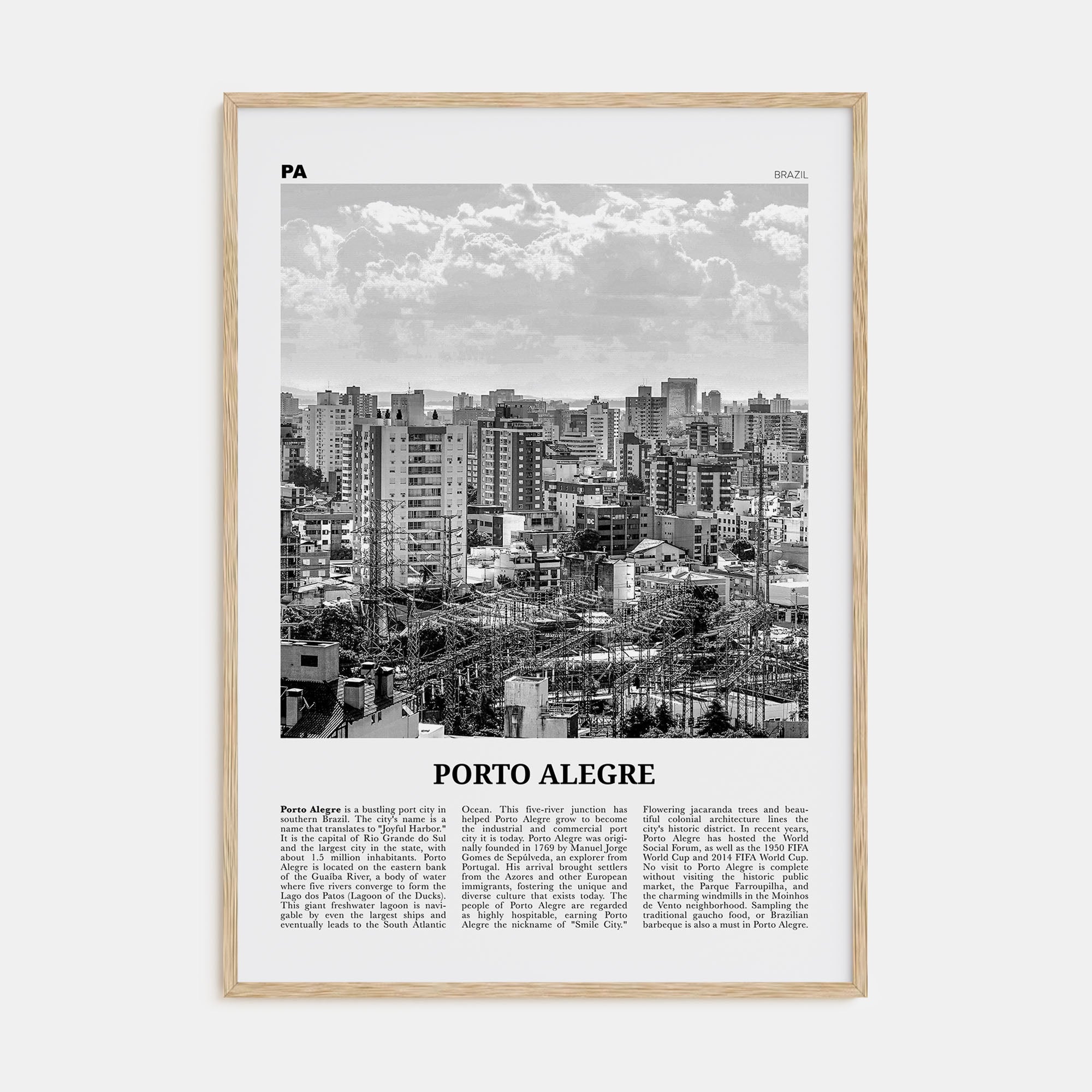 Porto Alegre Travel B&W Poster