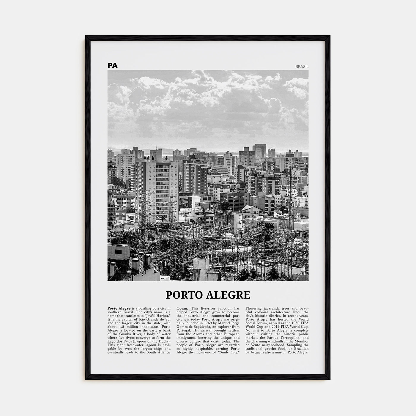 Porto Alegre Travel B&W Poster