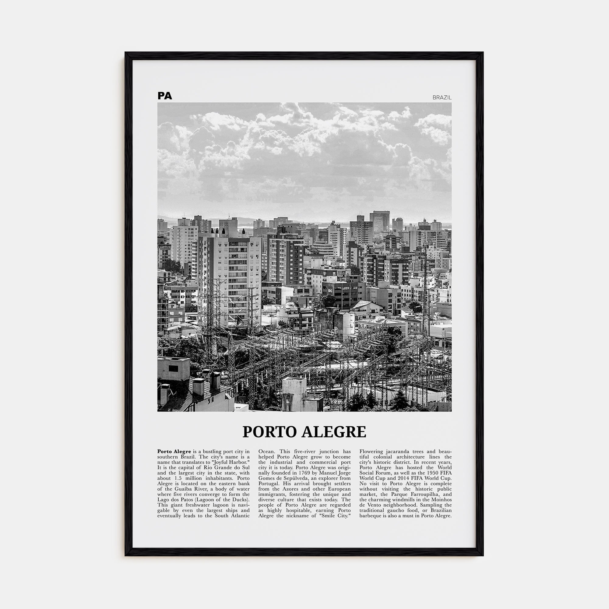 Porto Alegre Travel B&W Poster