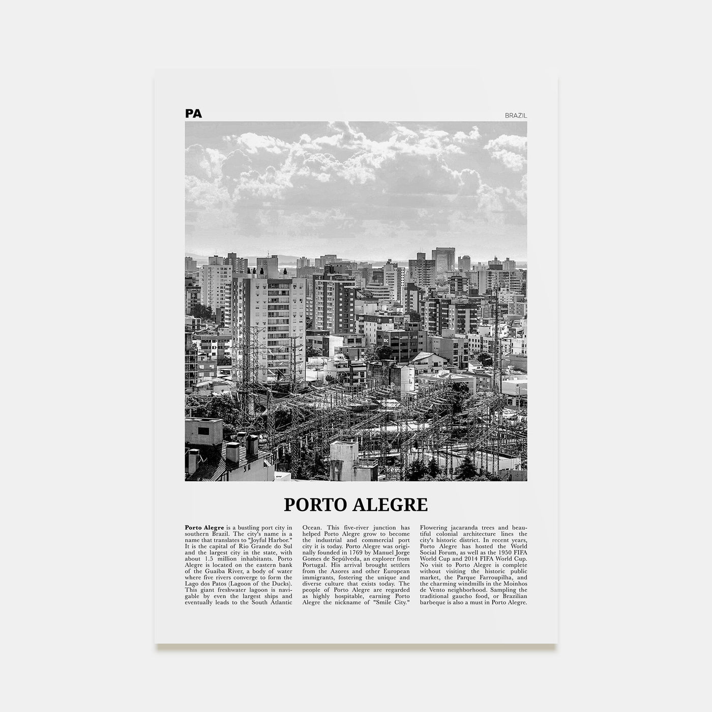 Porto Alegre Travel B&W Poster