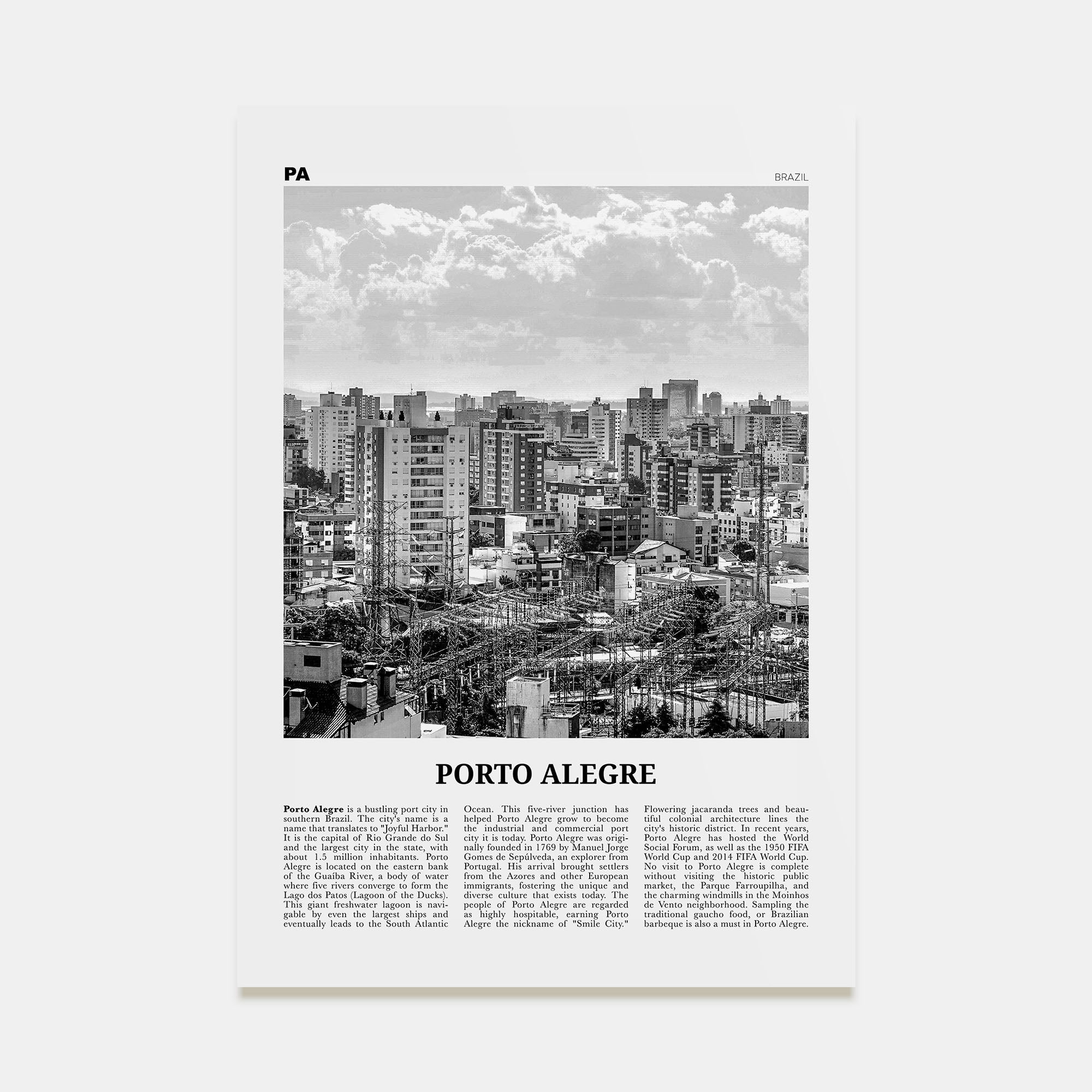 Porto Alegre Travel B&W Poster