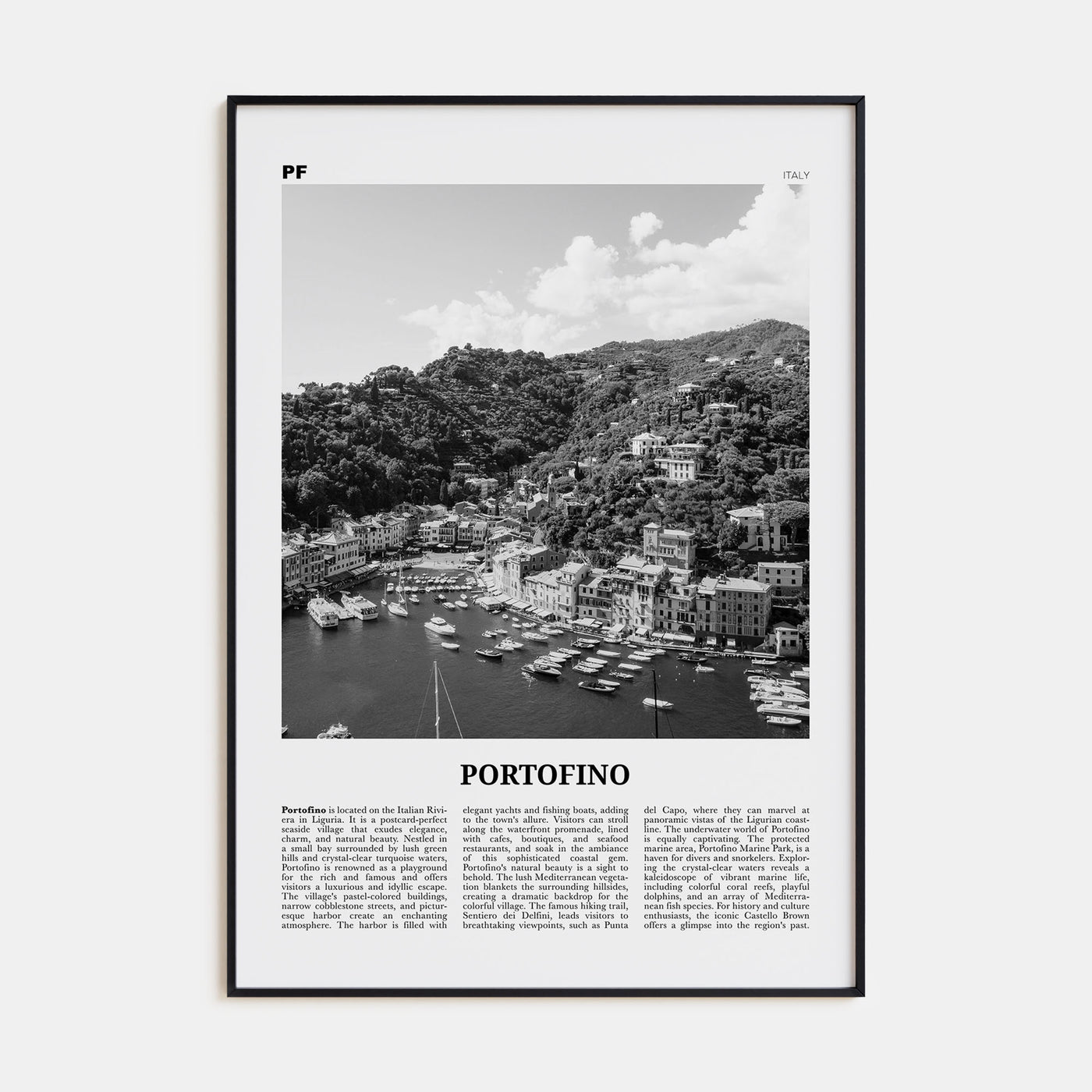 Portofino Travel B&W Poster