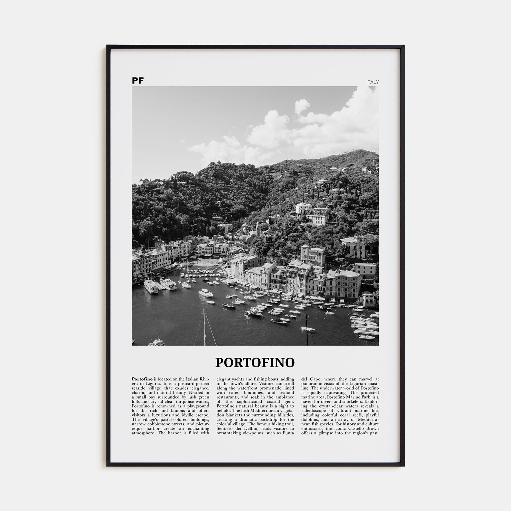 Portofino Travel B&W Poster