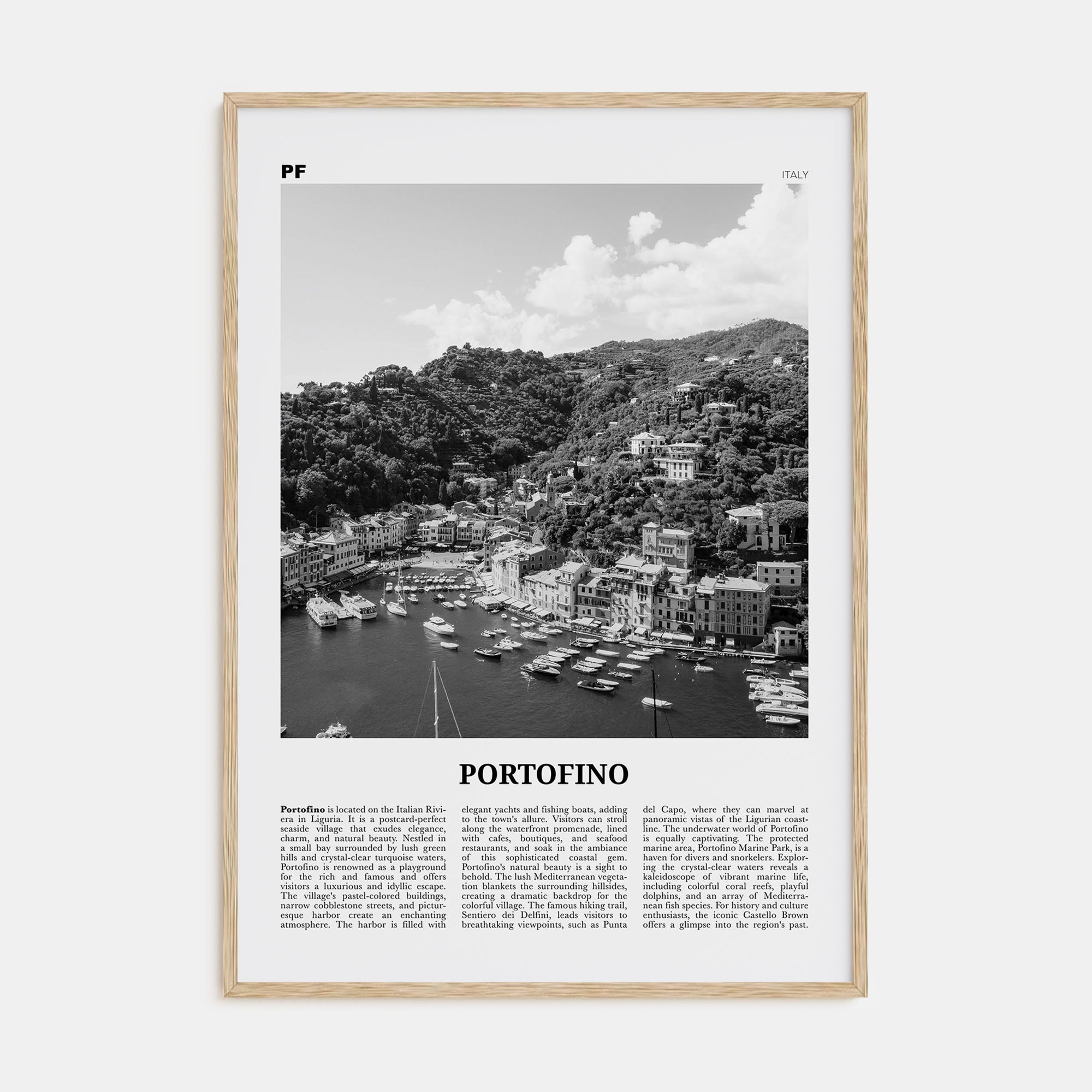 Portofino Travel B&W Poster