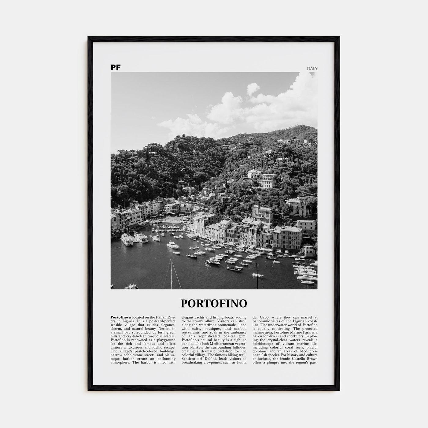 Portofino Travel B&W Poster
