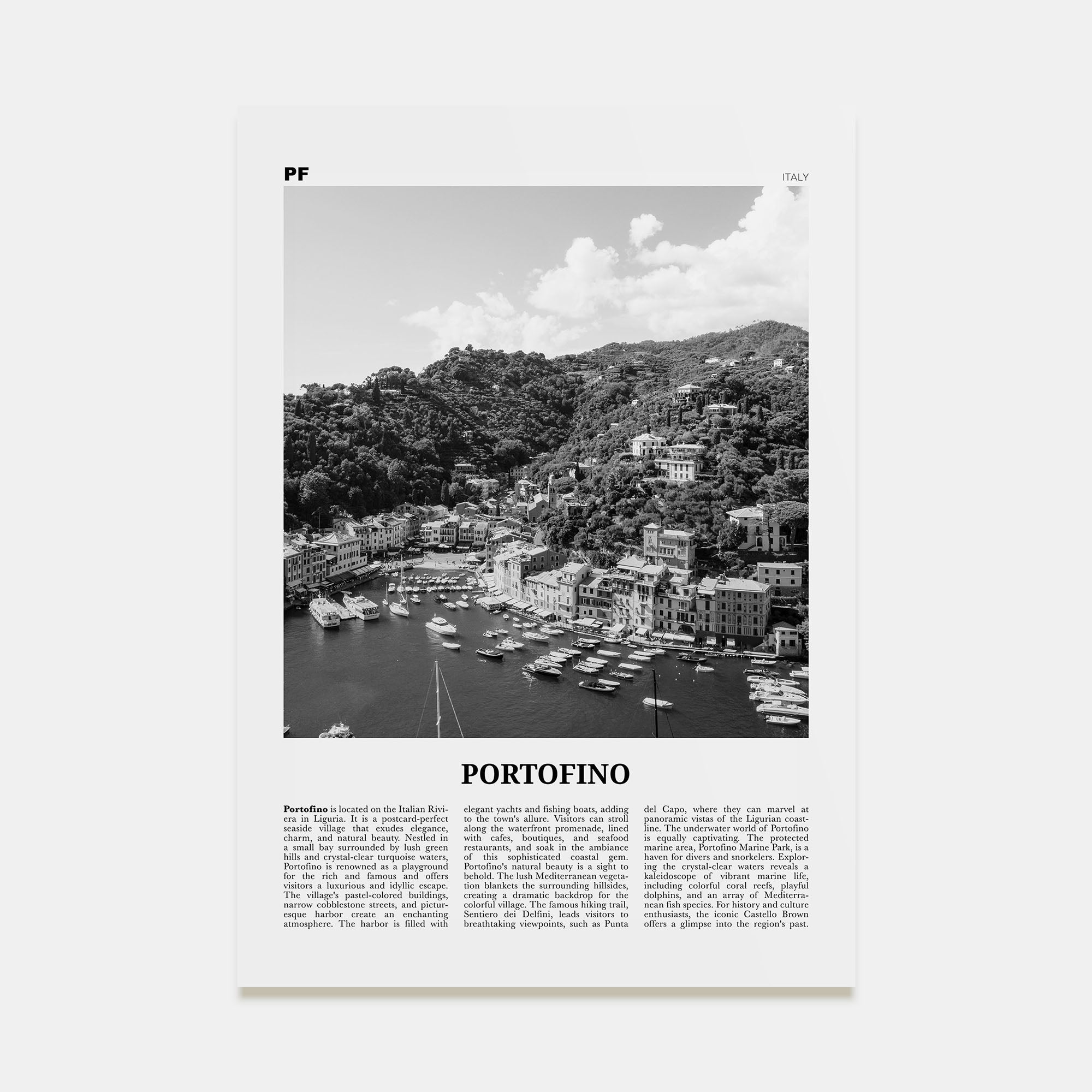 Portofino Travel B&W Poster