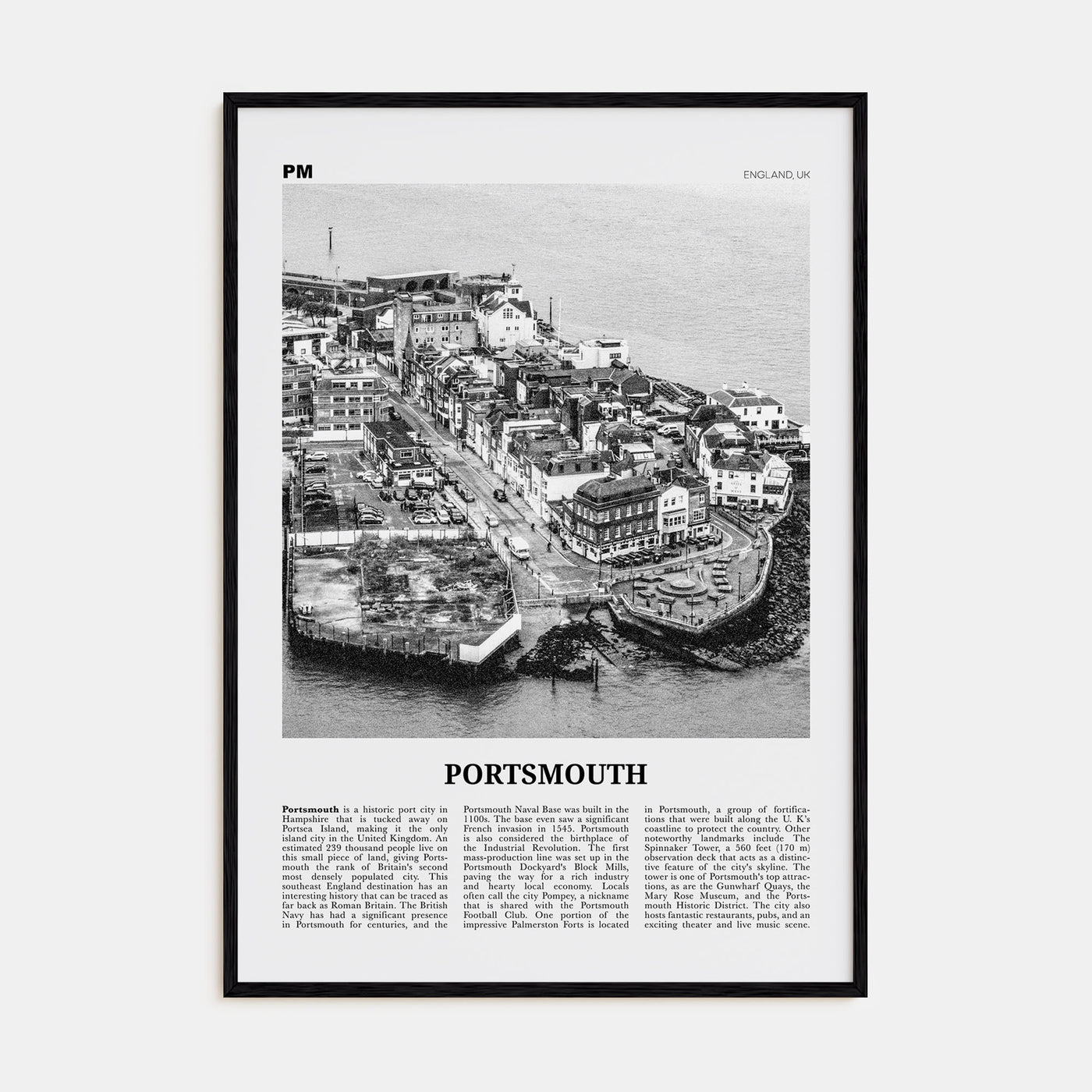 Portsmouth, England Travel B&W No 1 Poster