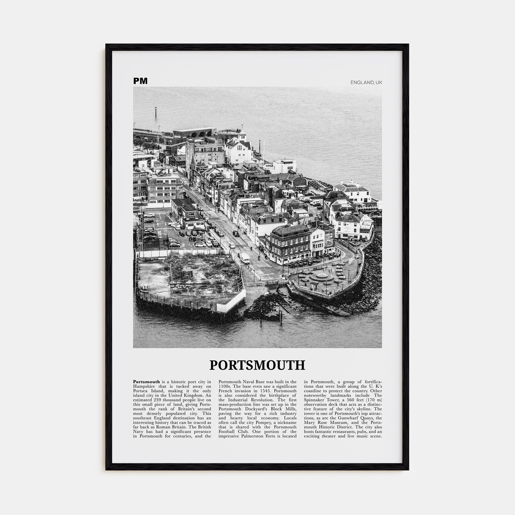 Portsmouth, England Travel B&W No 1 Poster