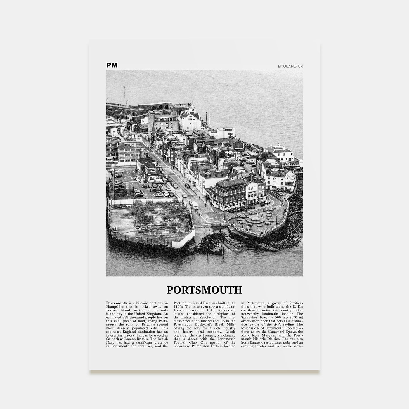 Portsmouth, England Travel B&W No 1 Poster